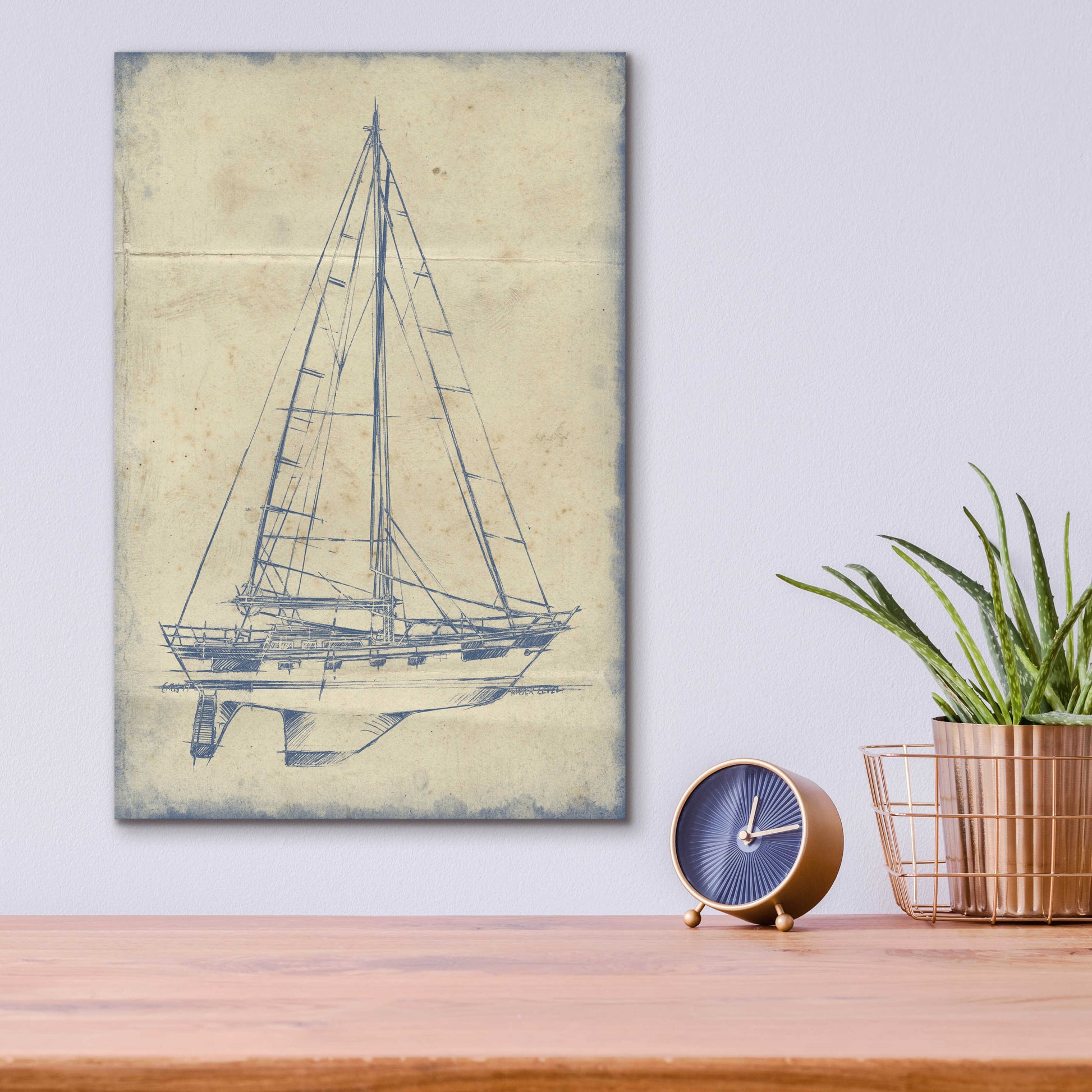 Epic Art 'Yacht Blueprint IV' by Ethan Harper, Acrylic Glass Wall Art,12x16