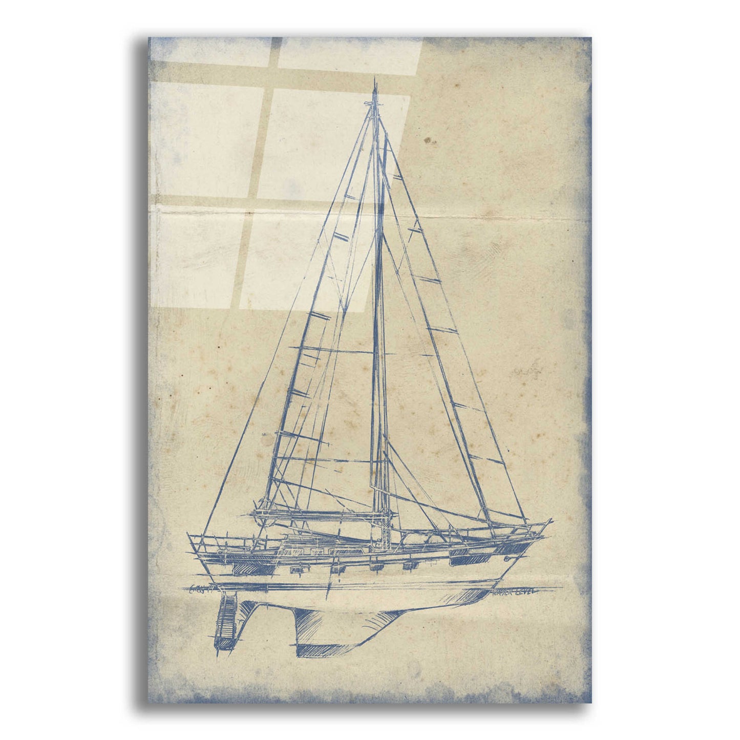 Epic Art 'Yacht Blueprint IV' by Ethan Harper, Acrylic Glass Wall Art,12x16