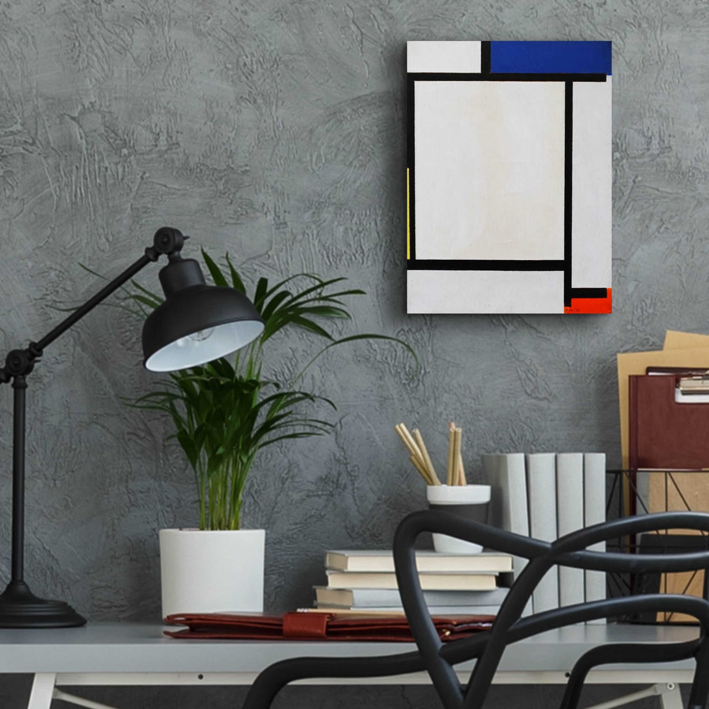 Epic Art 'Composition with Blue, Black, Yellow, and Red' by Piet Mondrian, Acrylic Glass Wall Art,12x16