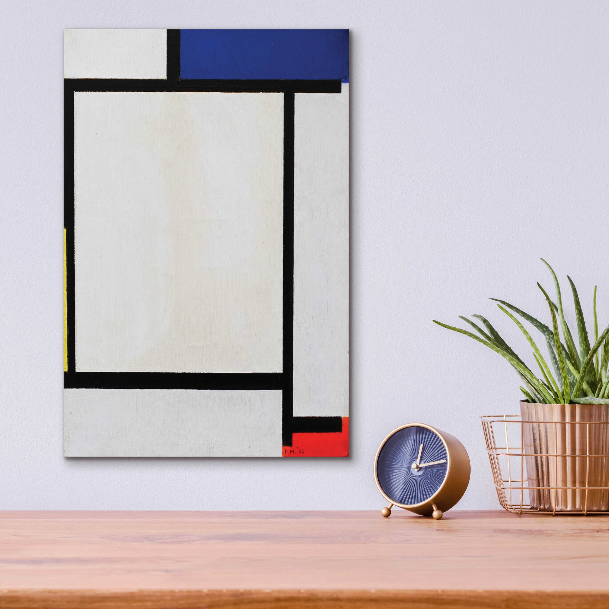 Epic Art 'Composition with Blue, Black, Yellow, and Red' by Piet Mondrian, Acrylic Glass Wall Art,12x16