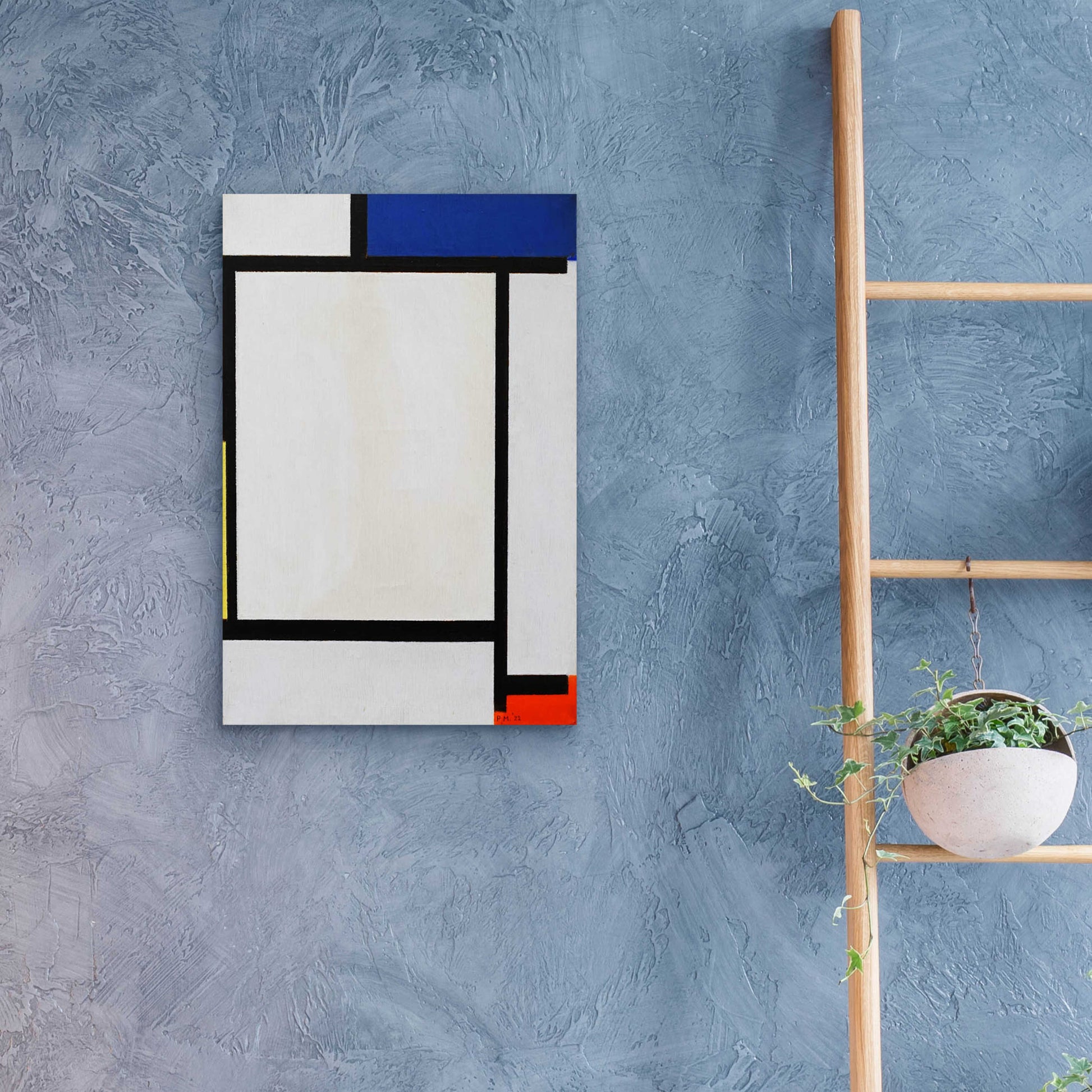 Epic Art 'Composition with Blue, Black, Yellow, and Red' by Piet Mondrian, Acrylic Glass Wall Art,16x24