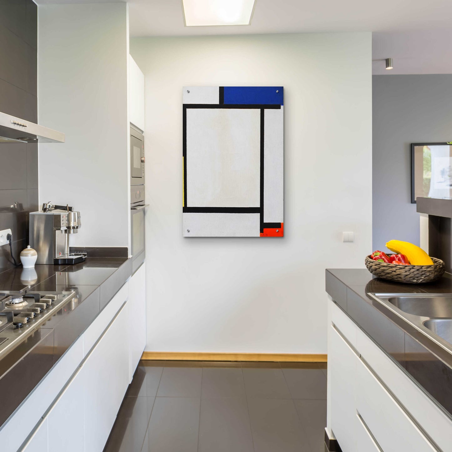 Epic Art 'Composition with Blue, Black, Yellow, and Red' by Piet Mondrian, Acrylic Glass Wall Art,24x36