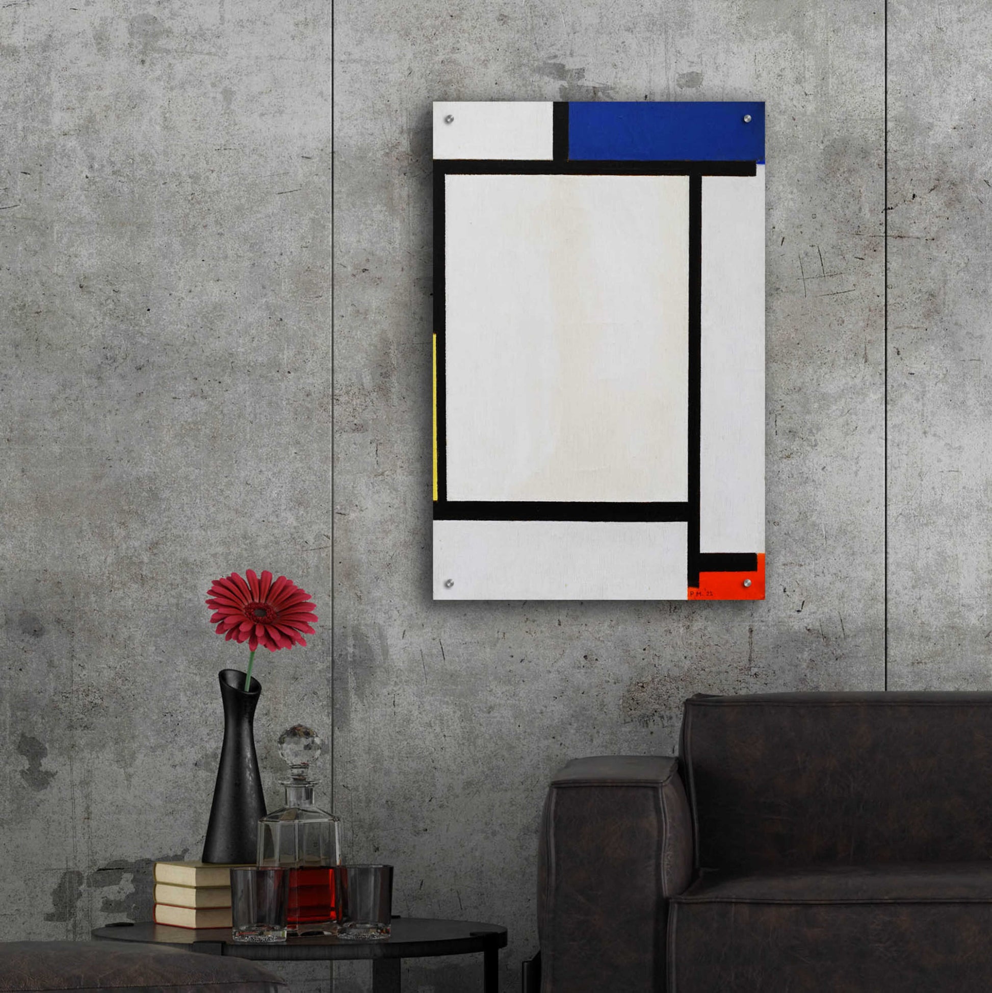 Epic Art 'Composition with Blue, Black, Yellow, and Red' by Piet Mondrian, Acrylic Glass Wall Art,24x36