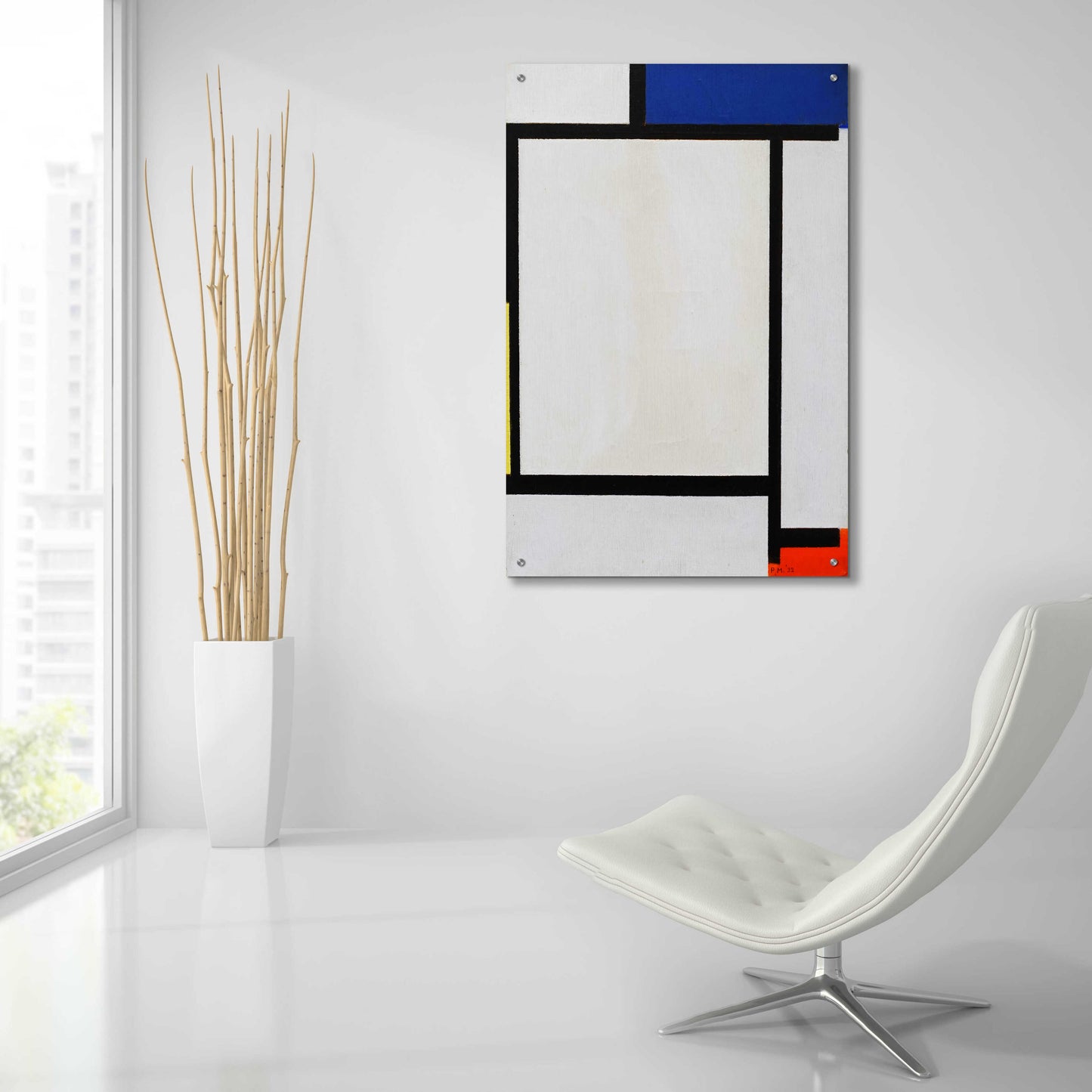 Epic Art 'Composition with Blue, Black, Yellow, and Red' by Piet Mondrian, Acrylic Glass Wall Art,24x36