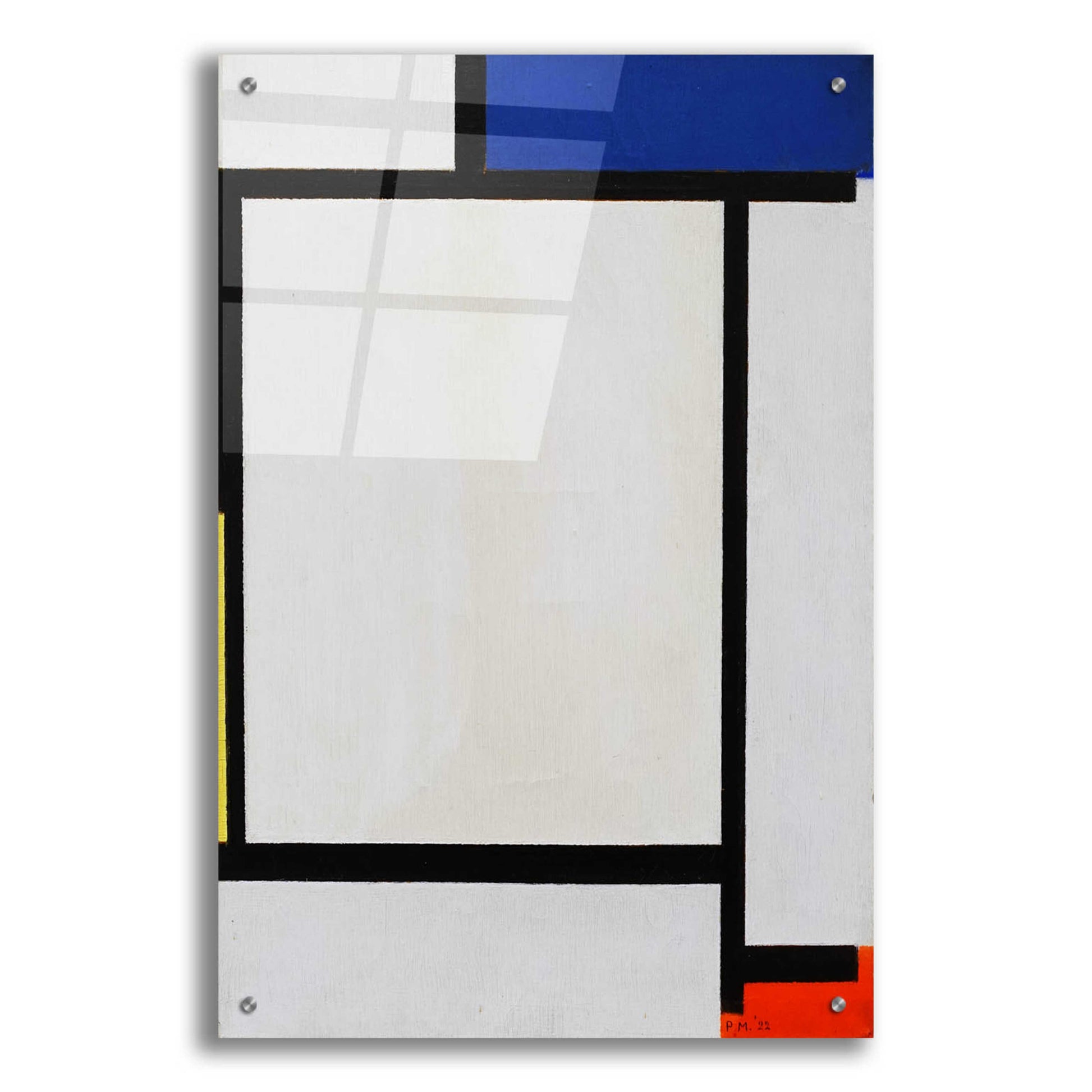 Epic Art 'Composition with Blue, Black, Yellow, and Red' by Piet Mondrian, Acrylic Glass Wall Art,24x36