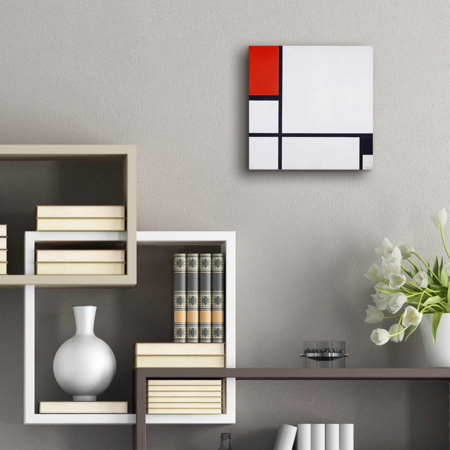 Epic Art 'Composition No.I, Avec Rouge Et Noir, 1929' by Piet Mondrian, Acrylic Glass Wall Art,12x12