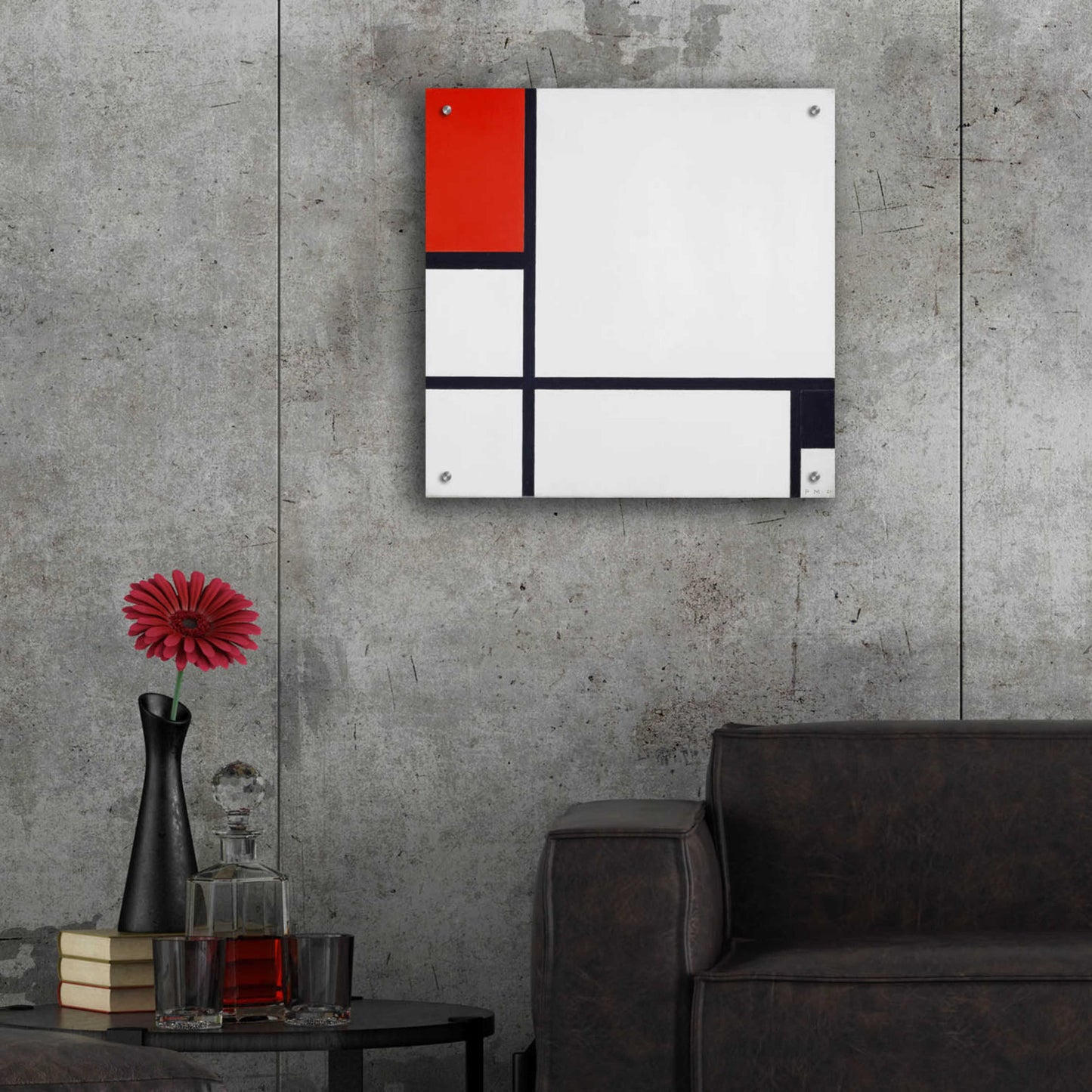 Epic Art 'Composition No.I, Avec Rouge Et Noir, 1929' by Piet Mondrian, Acrylic Glass Wall Art,24x24