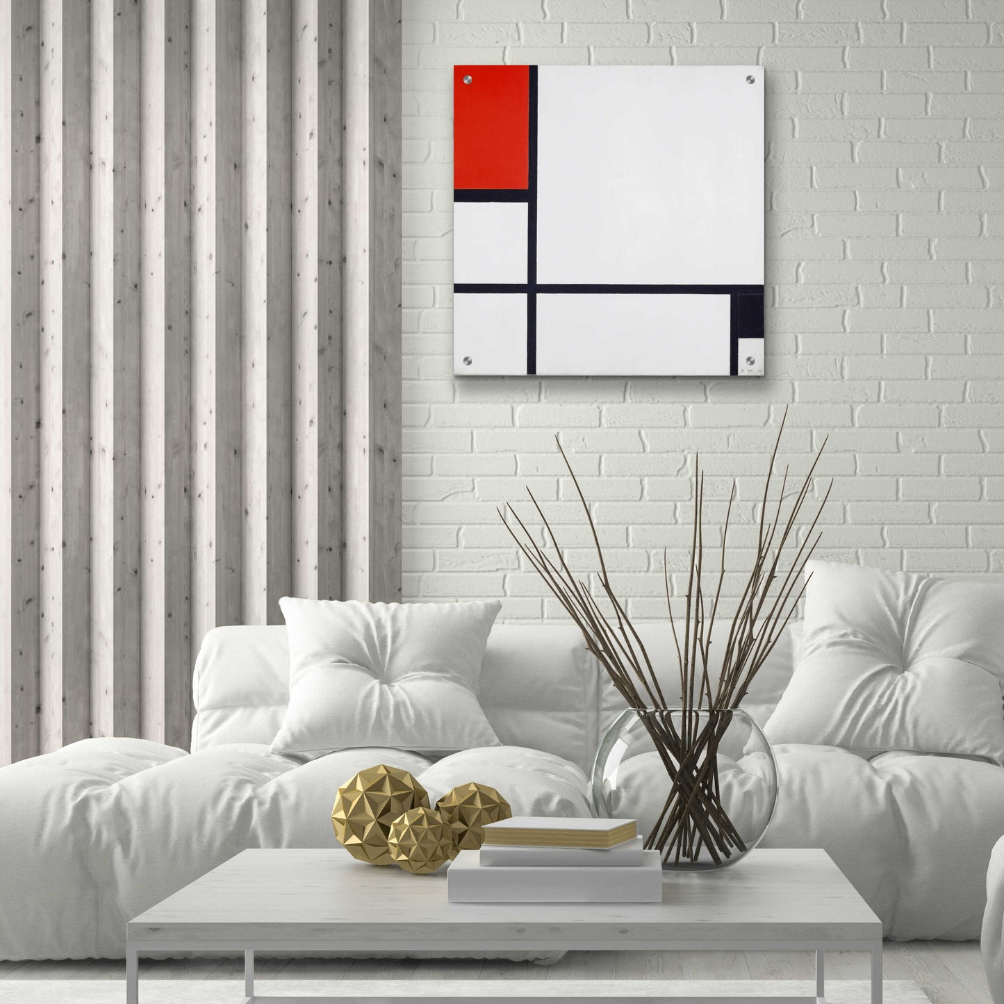 Epic Art 'Composition No.I, Avec Rouge Et Noir, 1929' by Piet Mondrian, Acrylic Glass Wall Art,24x24