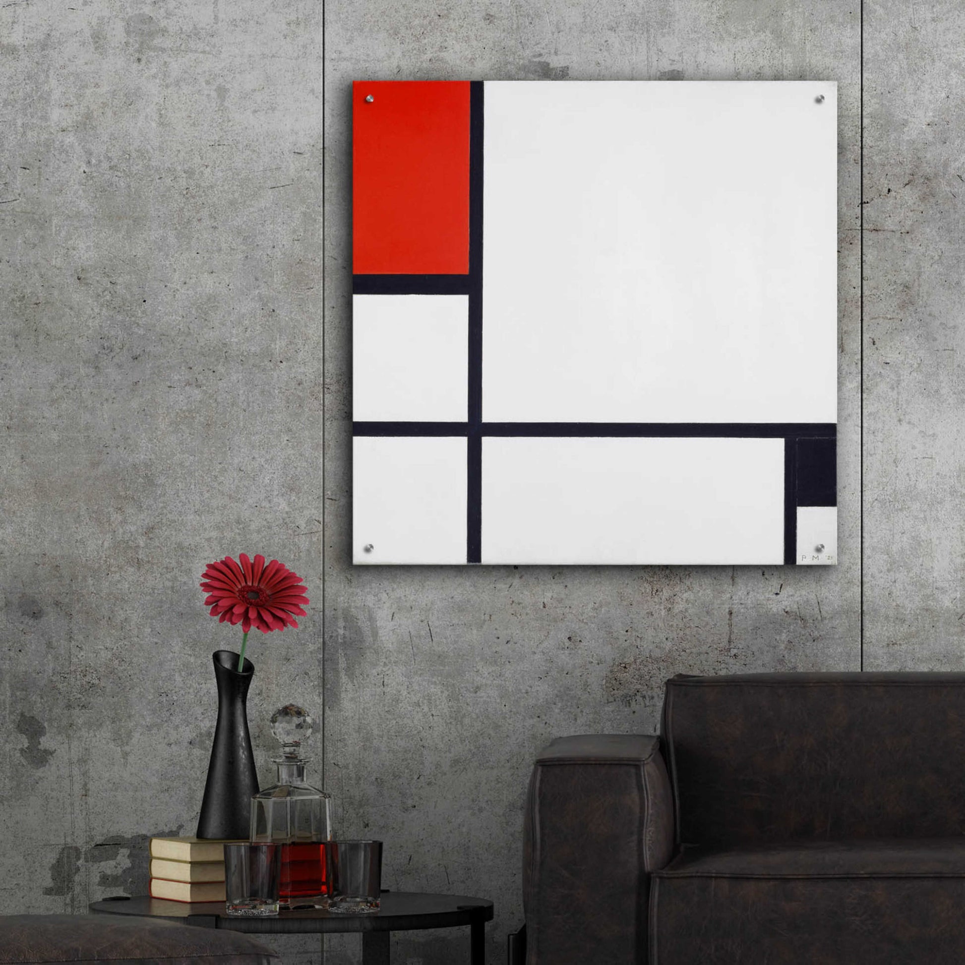 Epic Art 'Composition No.I, Avec Rouge Et Noir, 1929' by Piet Mondrian, Acrylic Glass Wall Art,36x36