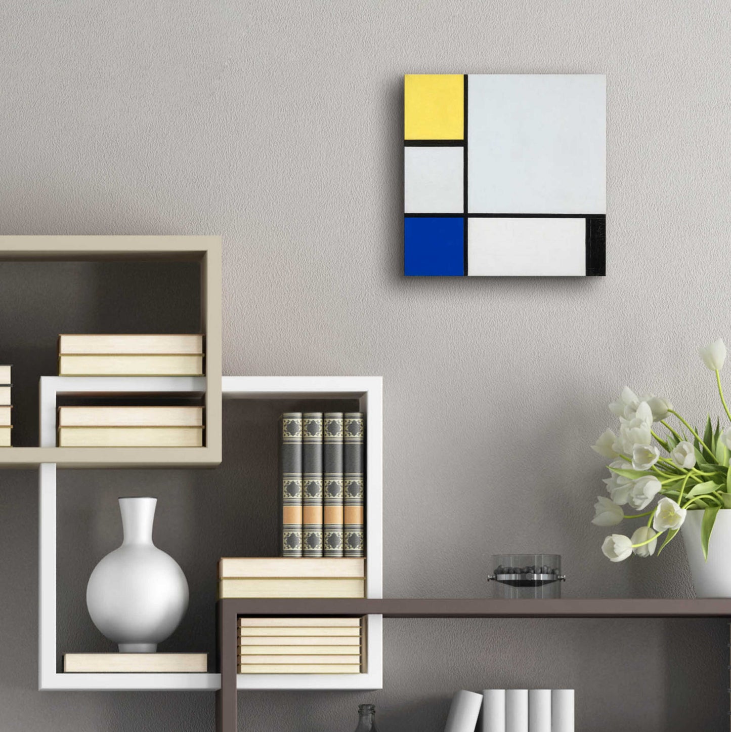 Epic Art 'Composition with Yellow, Blue, Black and Light Blue, 1929' by Piet Mondrian, Acrylic Glass Wall Art,12x12