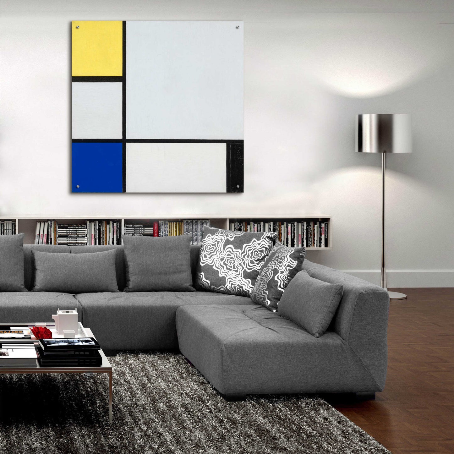 Epic Art 'Composition with Yellow, Blue, Black and Light Blue, 1929' by Piet Mondrian, Acrylic Glass Wall Art,36x36