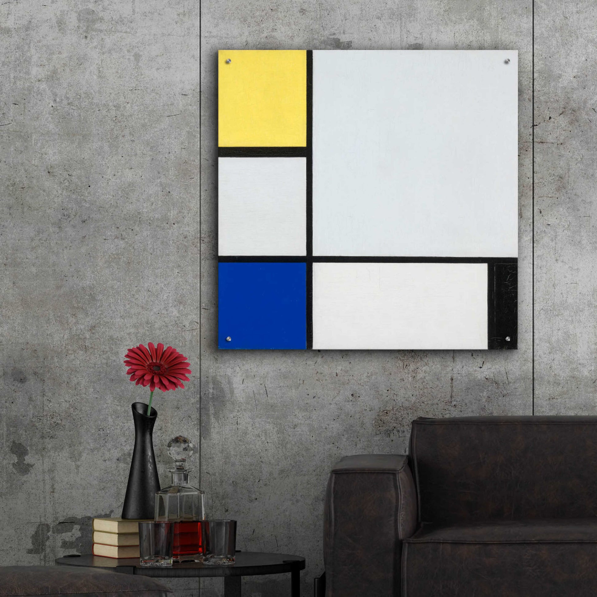 Epic Art 'Composition with Yellow, Blue, Black and Light Blue, 1929' by Piet Mondrian, Acrylic Glass Wall Art,36x36