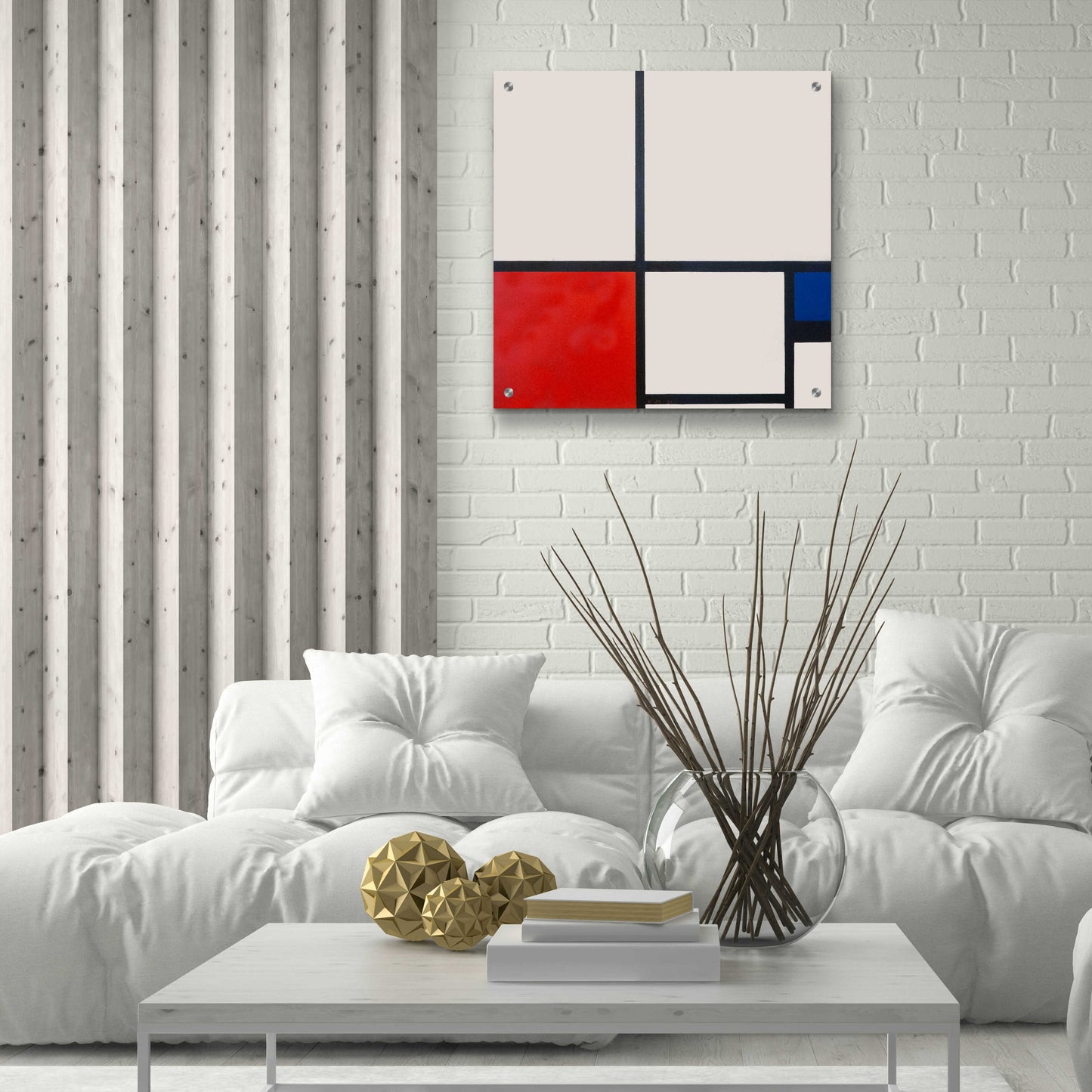 Epic Art 'Composition in White, Red and Blue' by Piet Mondrian, Acrylic Glass Wall Art,24x24