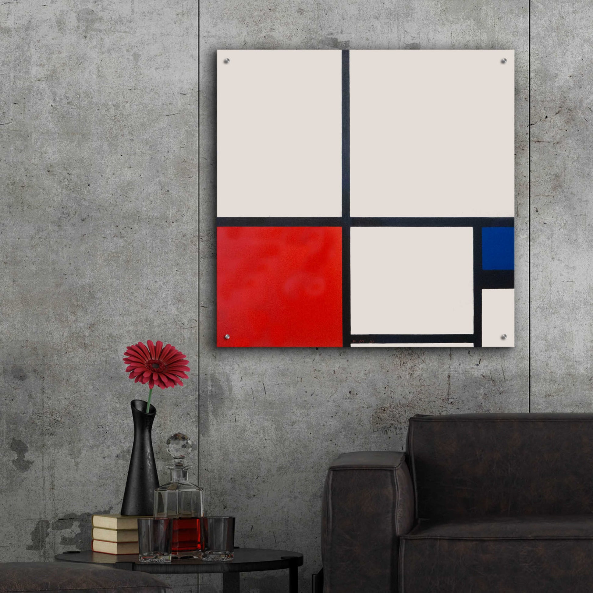 Epic Art 'Composition in White, Red and Blue' by Piet Mondrian, Acrylic Glass Wall Art,36x36