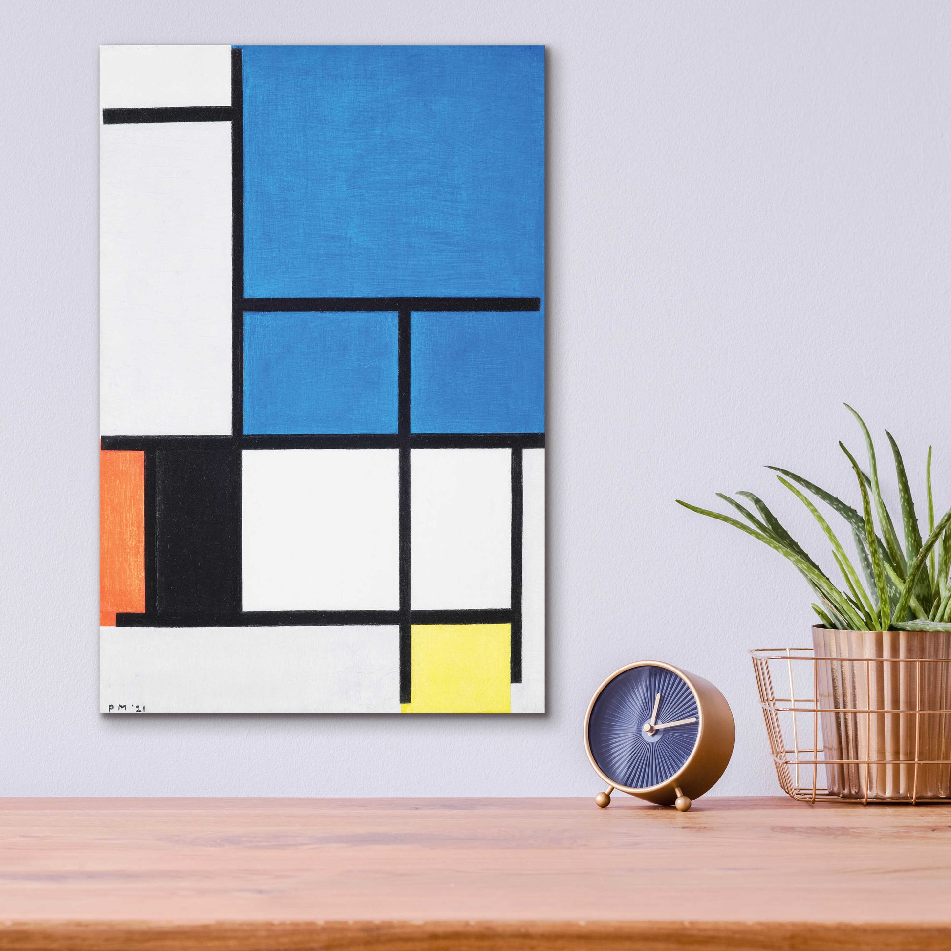 Epic Art 'Composition with Large Blue Plane, Red, Black, Yellow, and Gray 1984' by Piet Mondrian, Acrylic Glass Wall Art,12x16