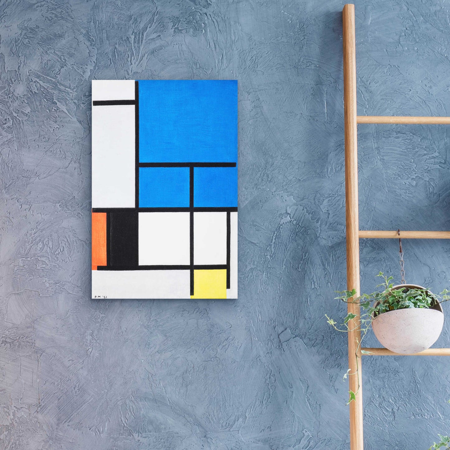 Epic Art 'Composition with Large Blue Plane, Red, Black, Yellow, and Gray 1984' by Piet Mondrian, Acrylic Glass Wall Art,16x24