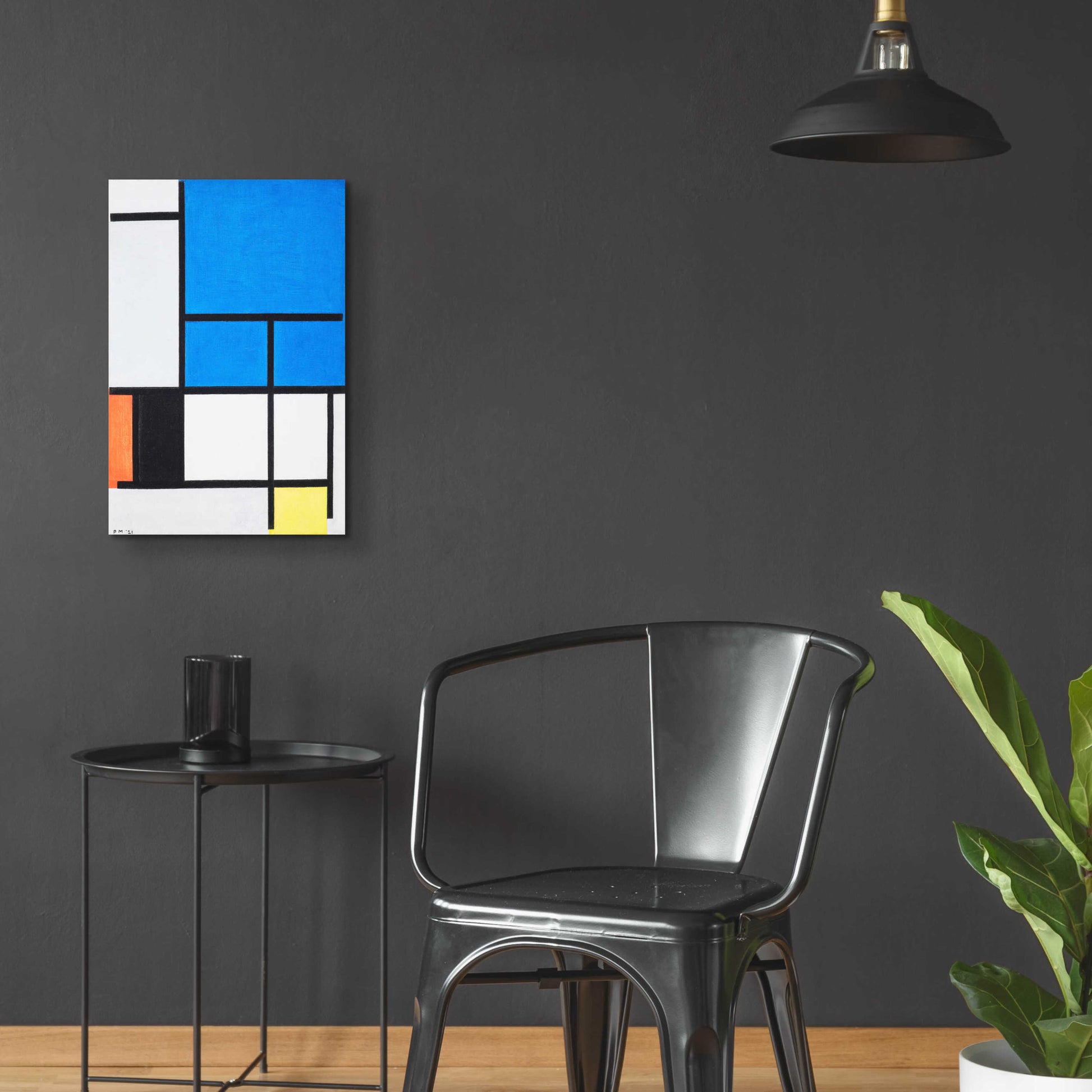 Epic Art 'Composition with Large Blue Plane, Red, Black, Yellow, and Gray 1984' by Piet Mondrian, Acrylic Glass Wall Art,16x24