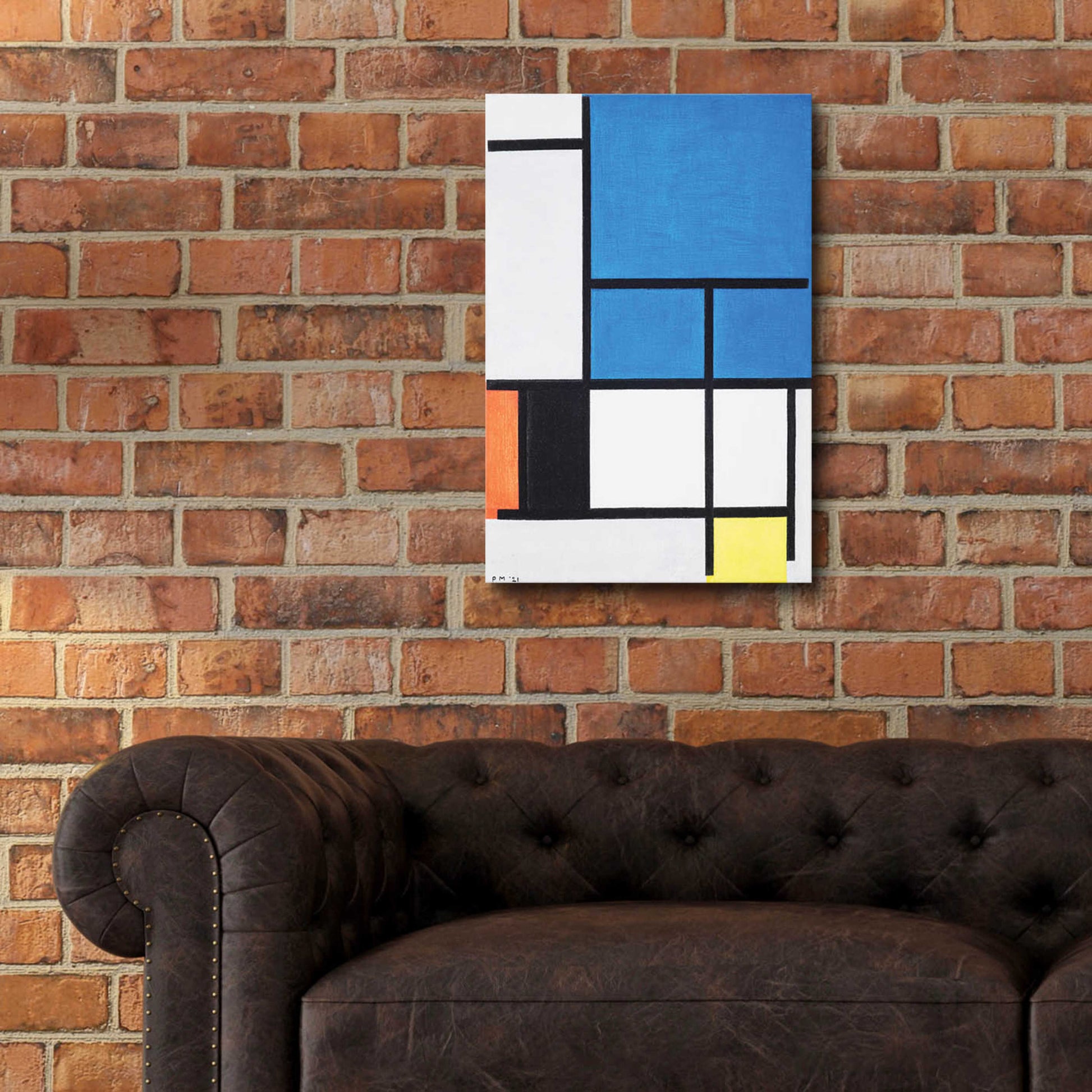 Epic Art 'Composition with Large Blue Plane, Red, Black, Yellow, and Gray 1984' by Piet Mondrian, Acrylic Glass Wall Art,16x24