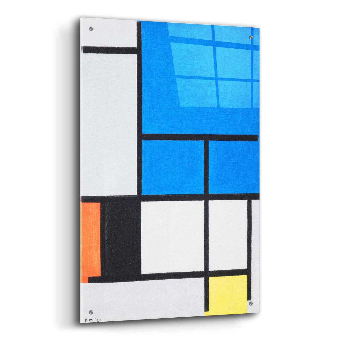 Epic Art 'Composition with Large Blue Plane, Red, Black, Yellow, and Gray 1984' by Piet Mondrian, Acrylic Glass Wall Art,24x36