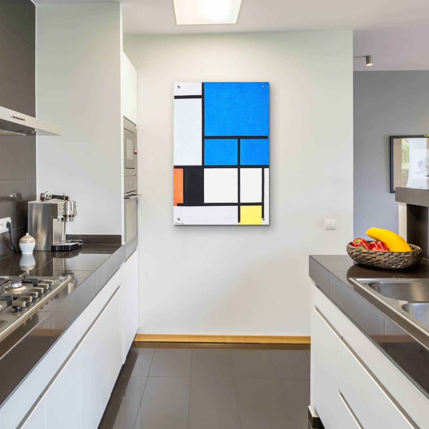 Epic Art 'Composition with Large Blue Plane, Red, Black, Yellow, and Gray 1984' by Piet Mondrian, Acrylic Glass Wall Art,24x36