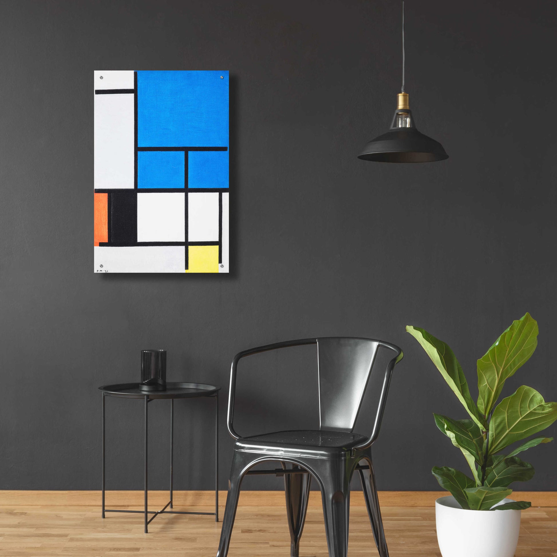 Epic Art 'Composition with Large Blue Plane, Red, Black, Yellow, and Gray 1984' by Piet Mondrian, Acrylic Glass Wall Art,24x36