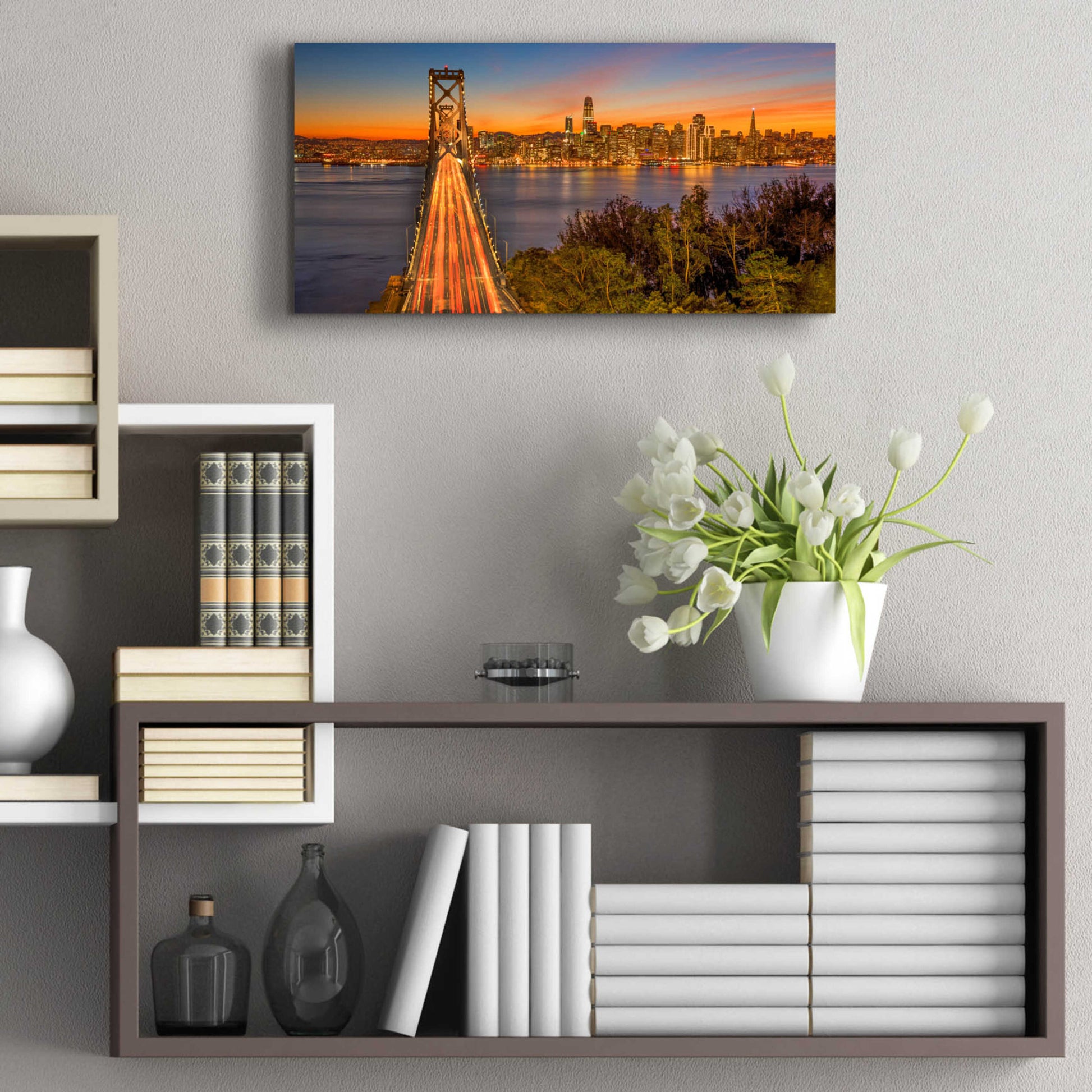 Epic Art 'Bay Bridge and Evening Commute' by John Gavrilis, Acrylic Glass Wall Art,24x12