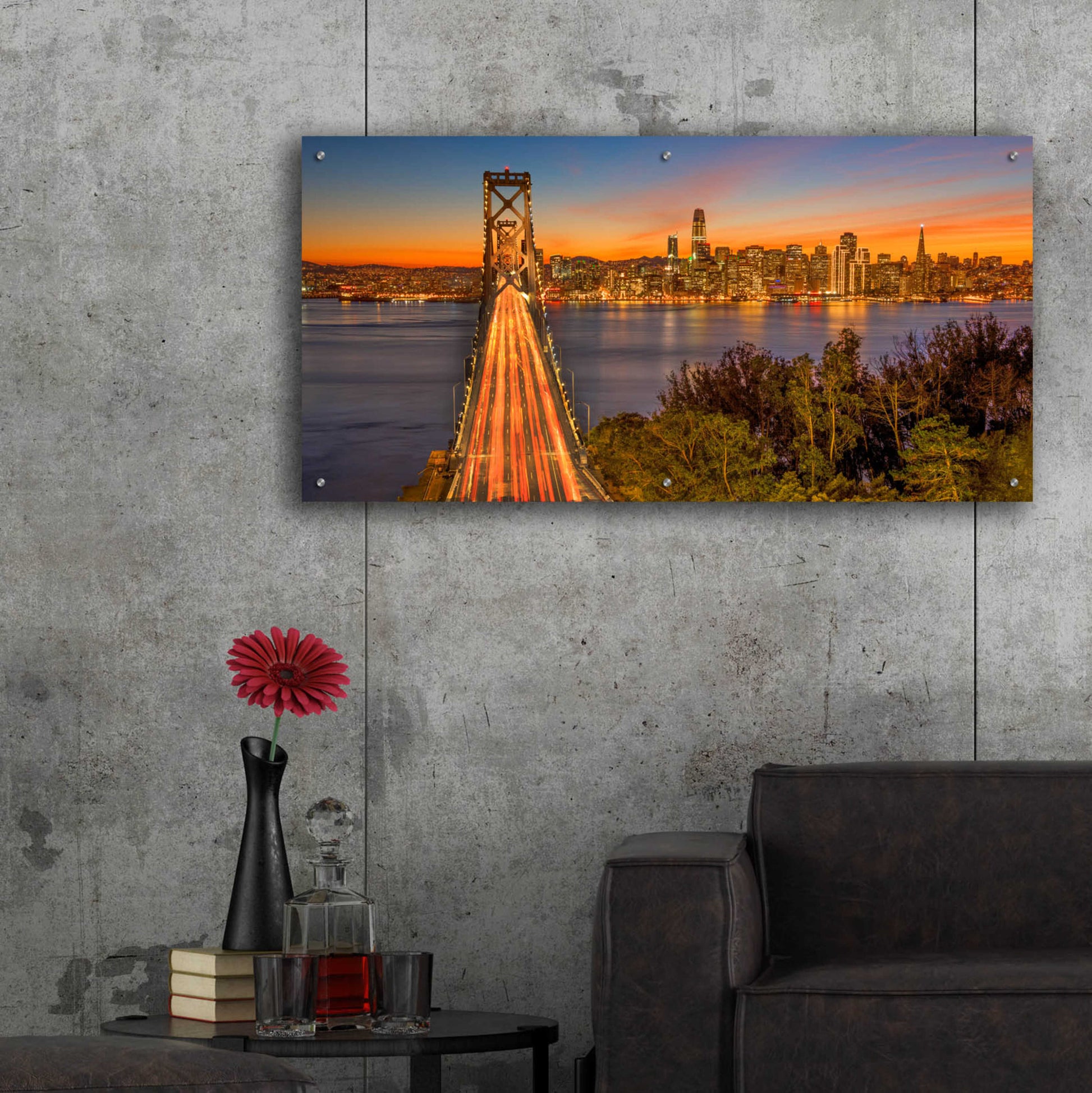 Epic Art 'Bay Bridge and Evening Commute' by John Gavrilis, Acrylic Glass Wall Art,48x24