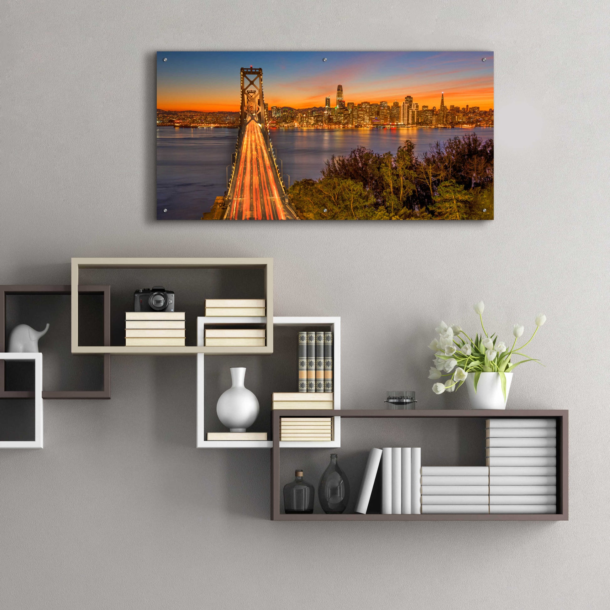 Epic Art 'Bay Bridge and Evening Commute' by John Gavrilis, Acrylic Glass Wall Art,48x24