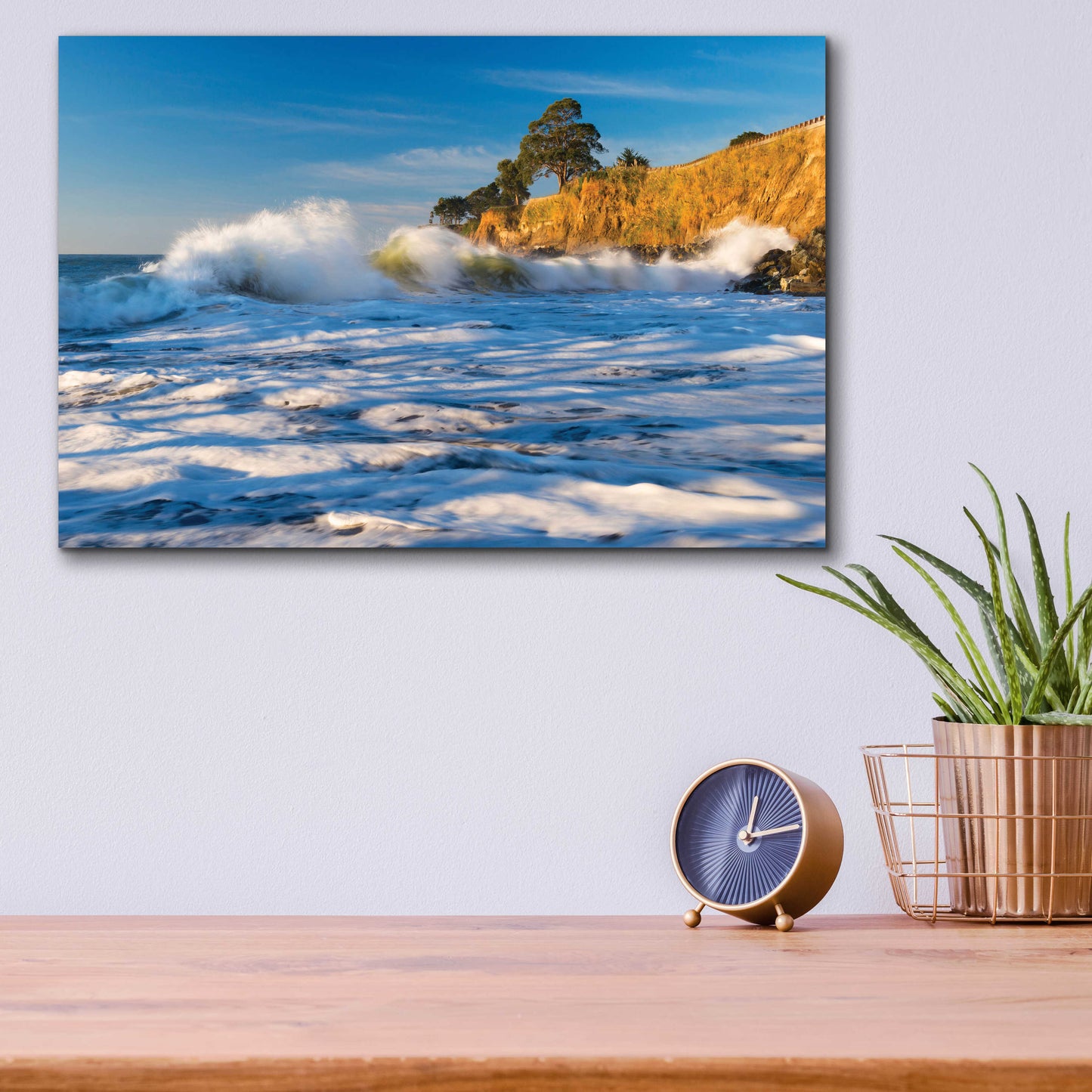 Epic Art 'Capitola Cliffs & Waves' by John Gavrilis, Acrylic Glass Wall Art,16x12