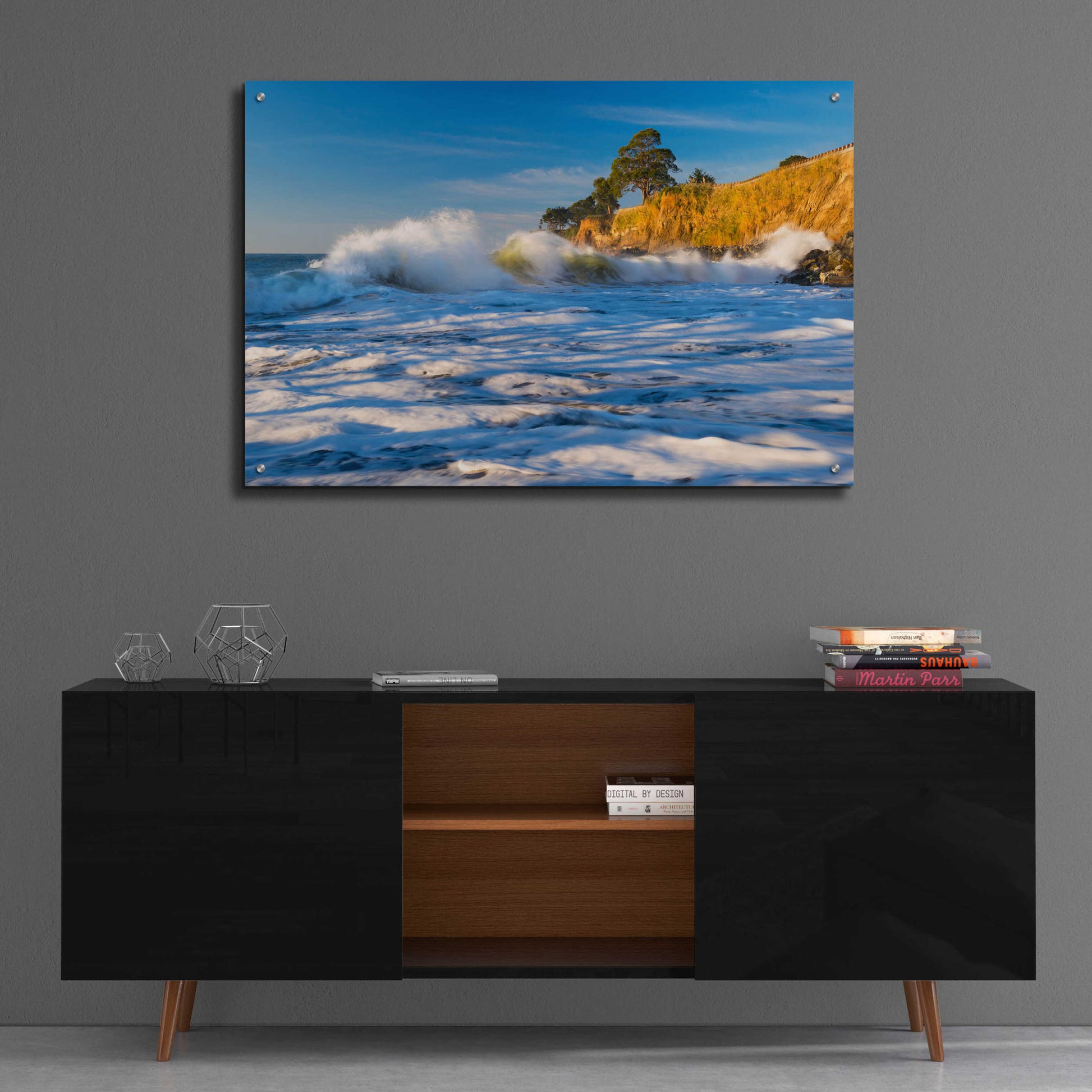 Epic Art 'Capitola Cliffs & Waves' by John Gavrilis, Acrylic Glass Wall Art,36x24