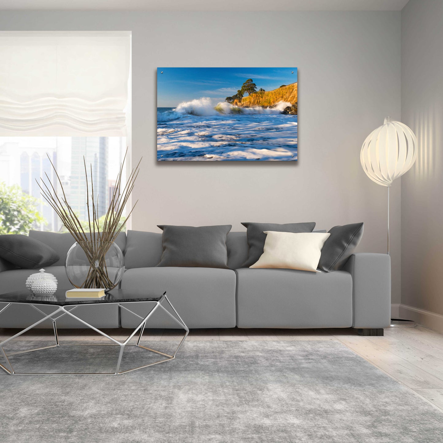 Epic Art 'Capitola Cliffs & Waves' by John Gavrilis, Acrylic Glass Wall Art,36x24