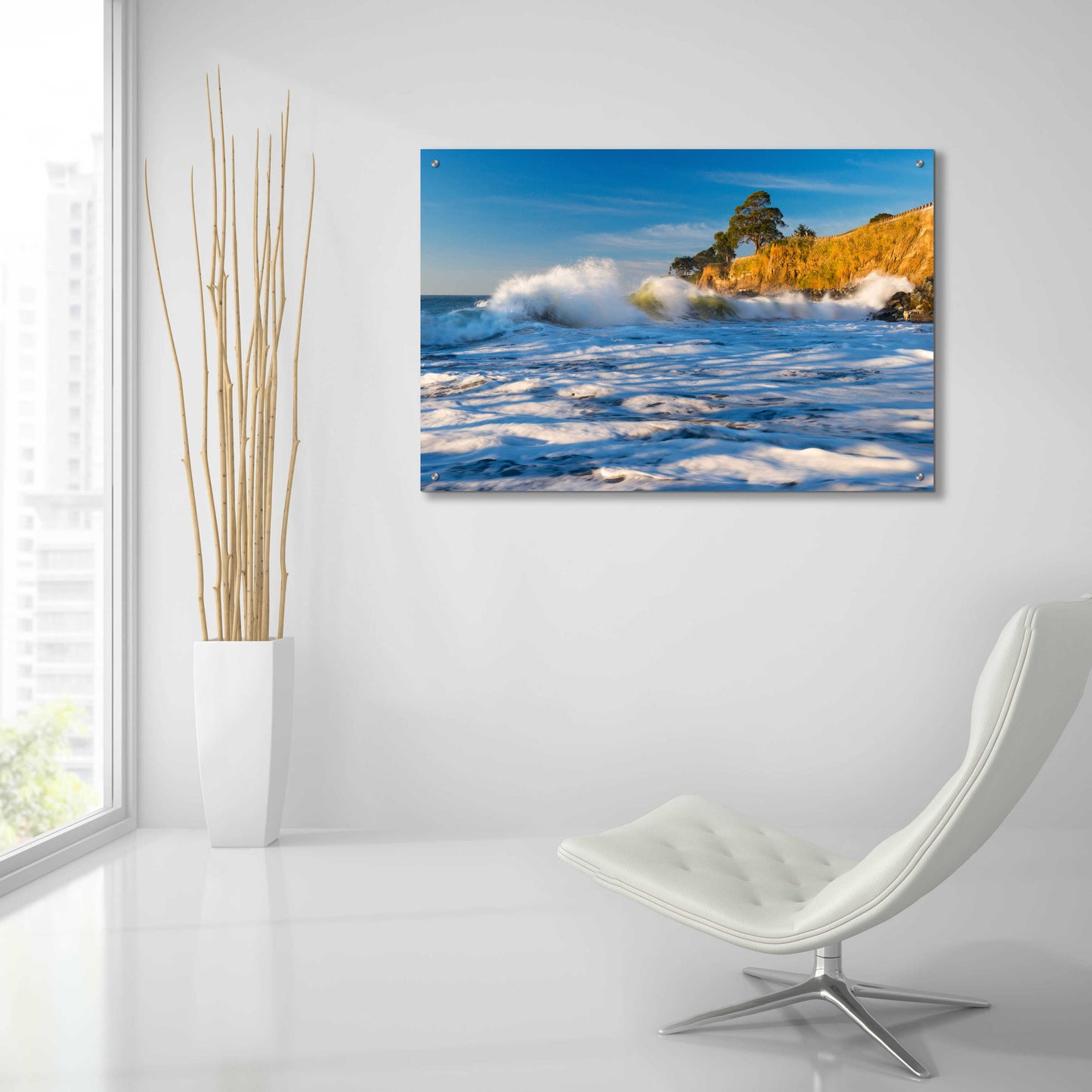 Epic Art 'Capitola Cliffs & Waves' by John Gavrilis, Acrylic Glass Wall Art,36x24