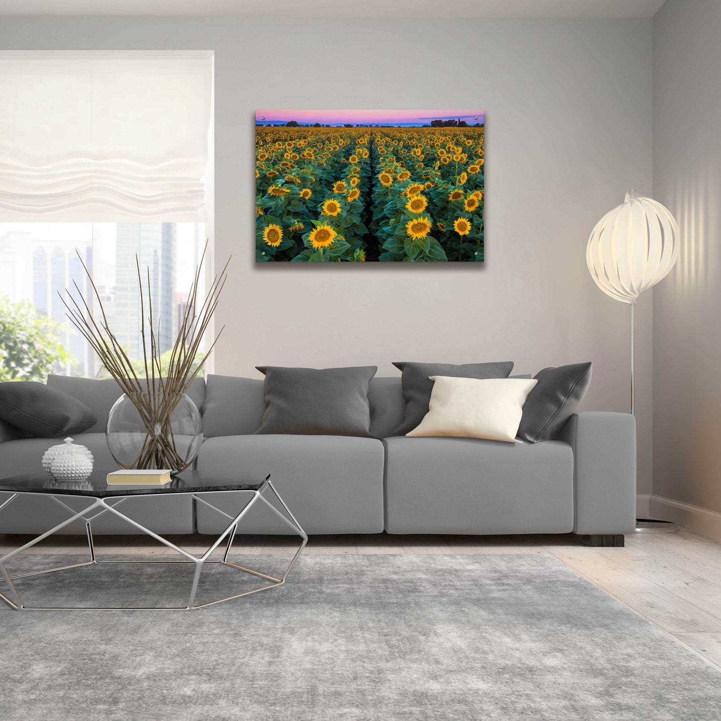 Epic Art 'Dawn Sunflowers' by John Gavrilis, Acrylic Glass Wall Art,36x24