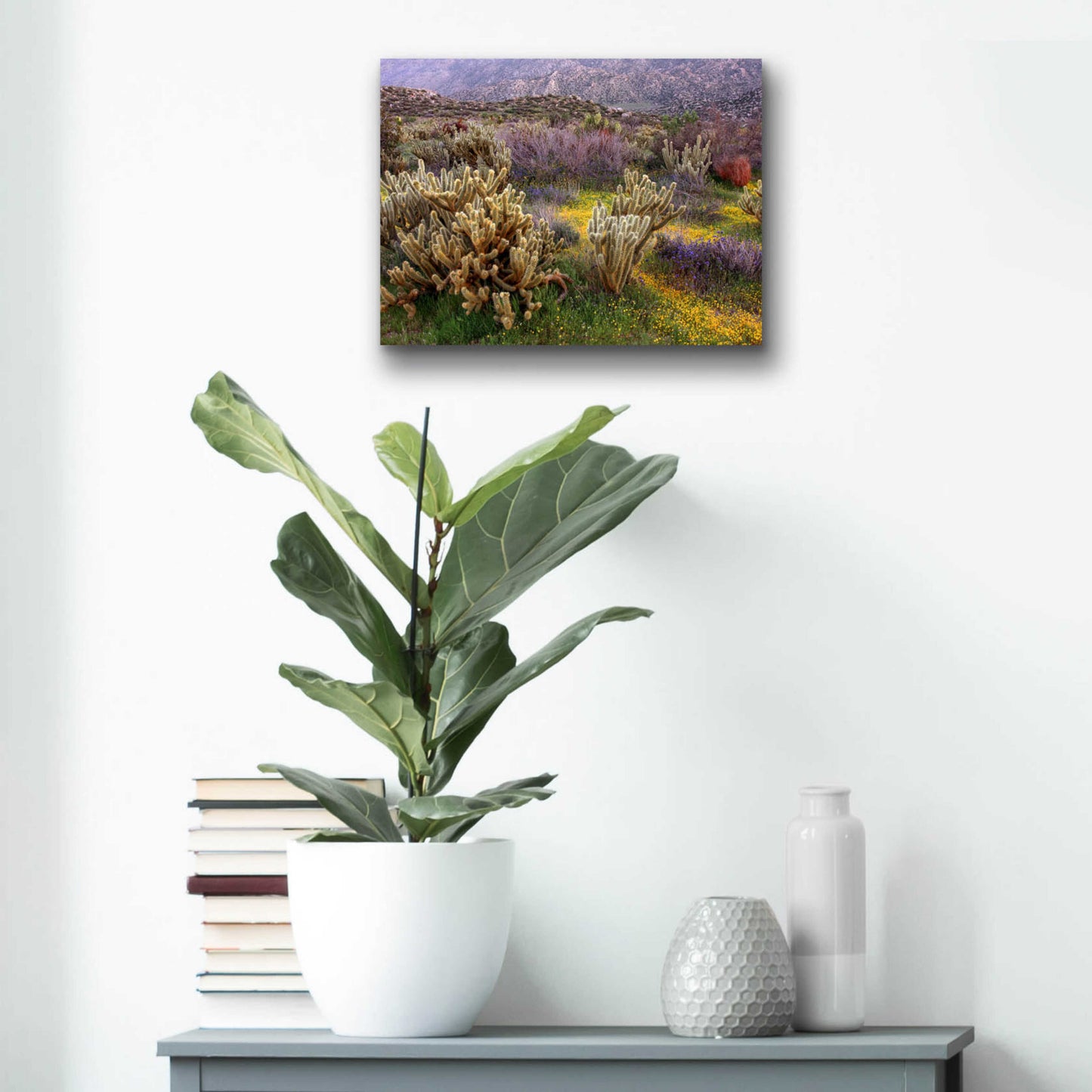 Epic Art 'Desert Cactus and Wildflowers' by John Gavrilis, Acrylic Glass Wall Art,16x12