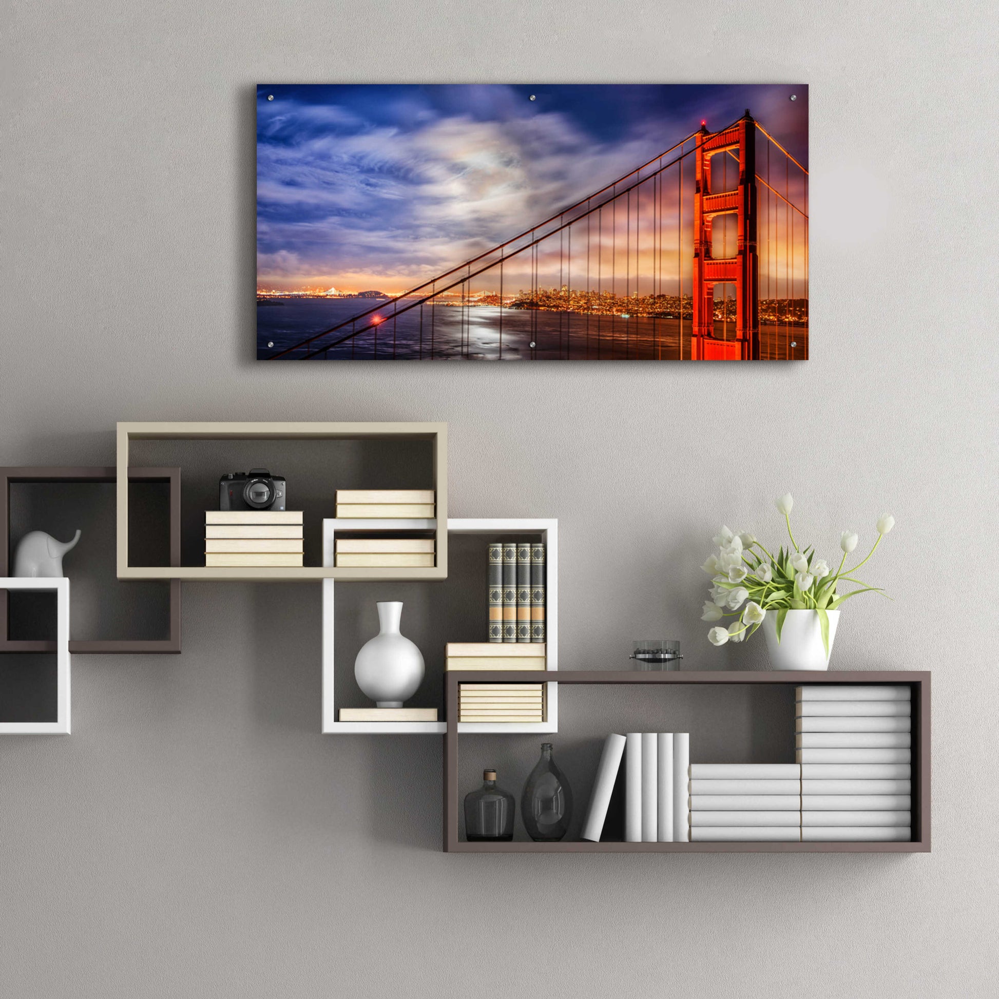 Epic Art 'N. Tower Panorama - GG Bridge' by John Gavrilis, Acrylic Glass Wall Art,48x24