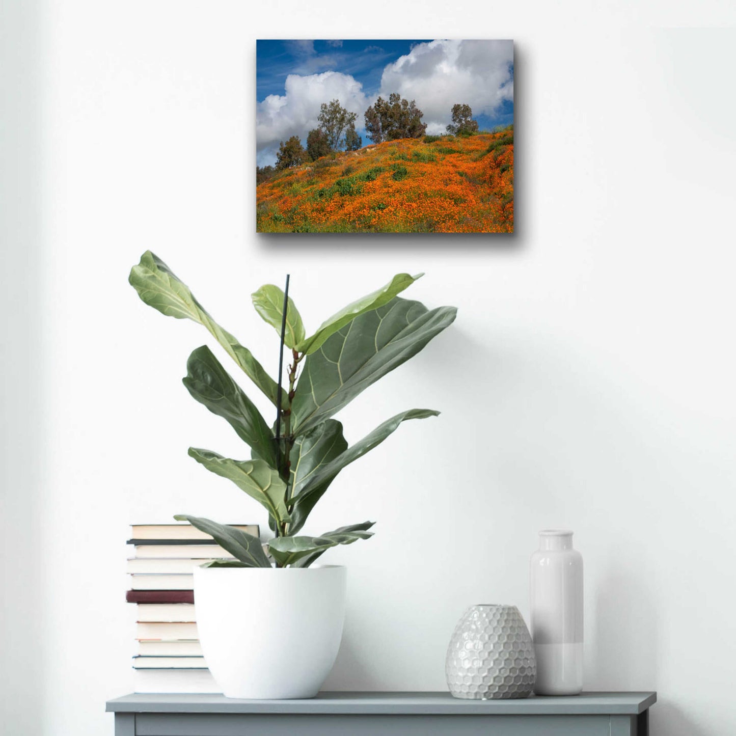 Epic Art 'Poppies, Trees & Clouds' by John Gavrilis, Acrylic Glass Wall Art,16x12