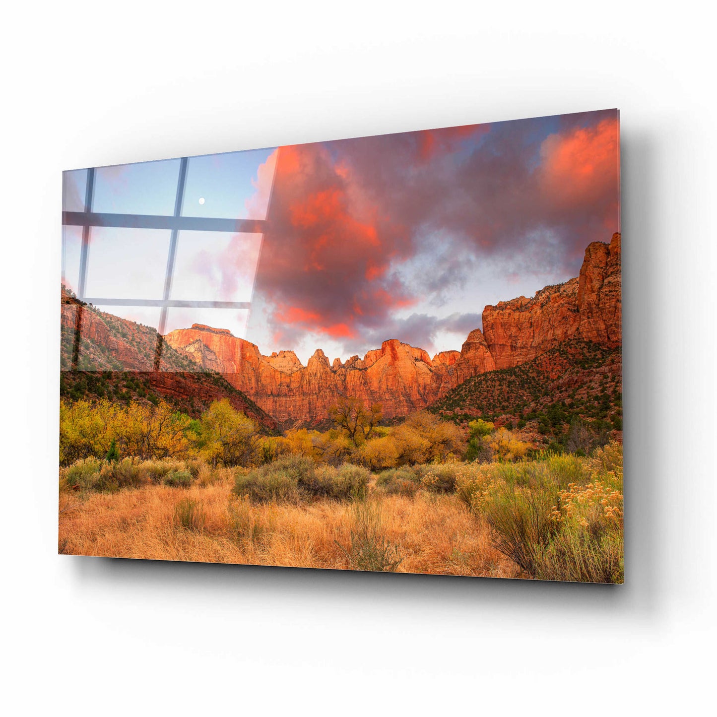 Epic Art 'Temple Sunrise & Moon' by John Gavrilis, Acrylic Glass Wall Art,16x12