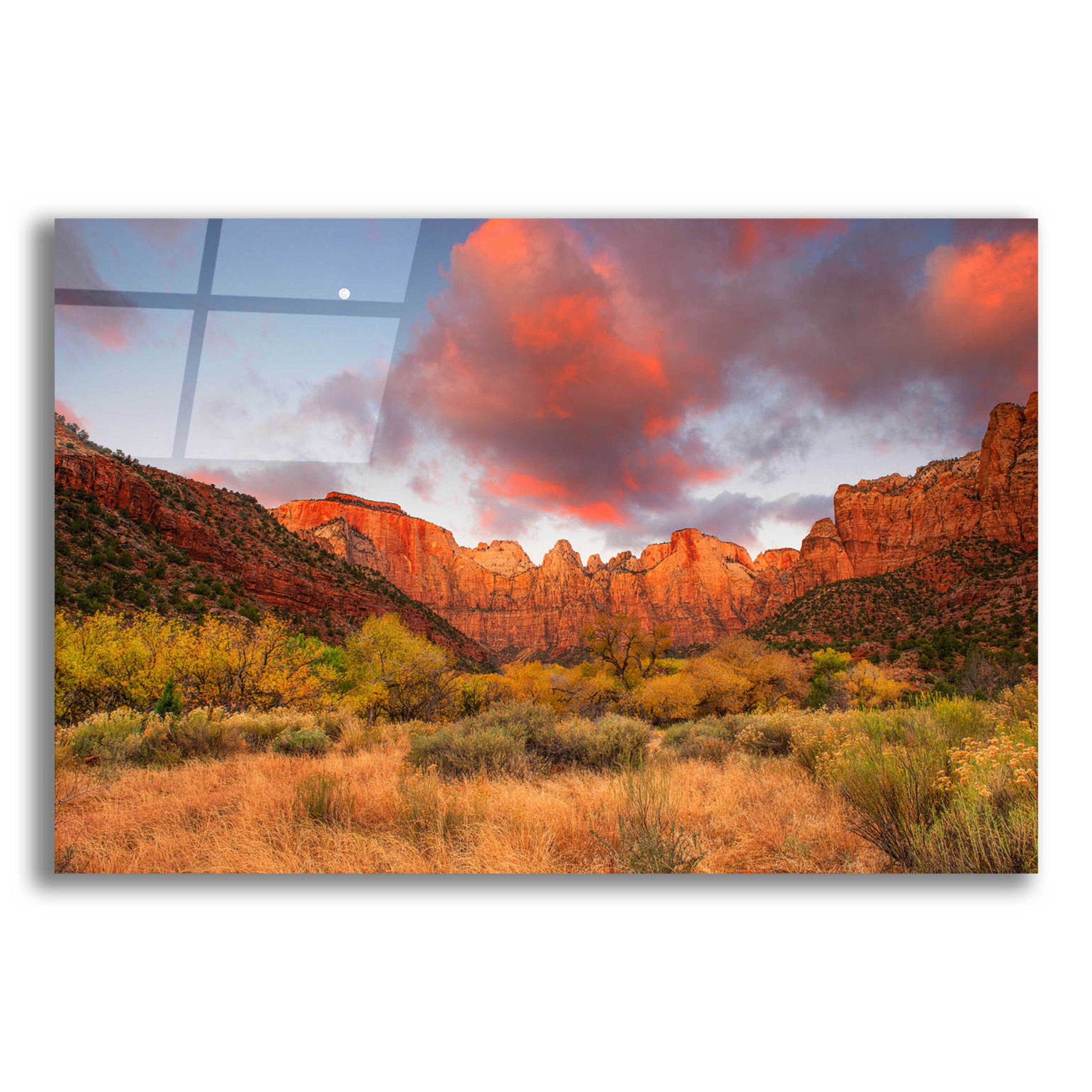 Epic Art 'Temple Sunrise & Moon' by John Gavrilis, Acrylic Glass Wall Art,16x12