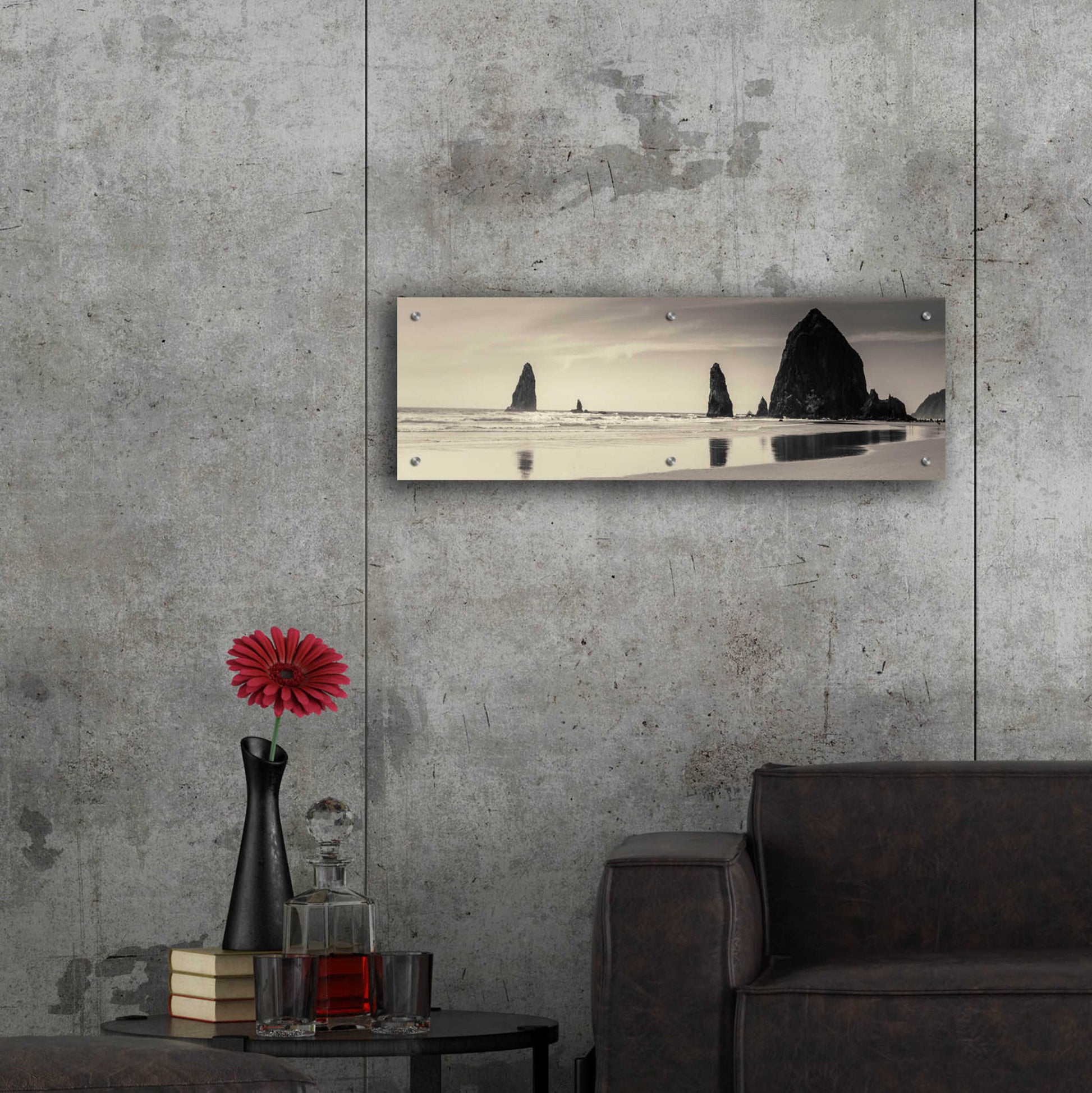 Epic Art 'Haystack Rock' by Gary Horsfall, Acrylic Glass Wall Art,36x12