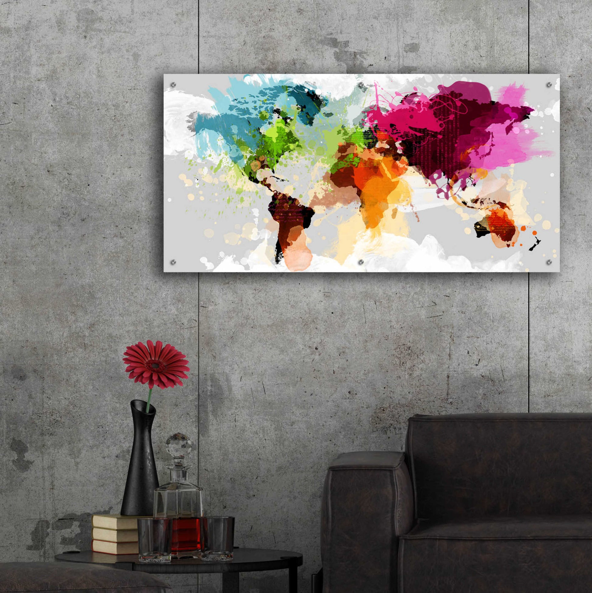 Epic Art 'Colourful World Map' by GraphINC, Acrylic Glass Wall Art,48x24