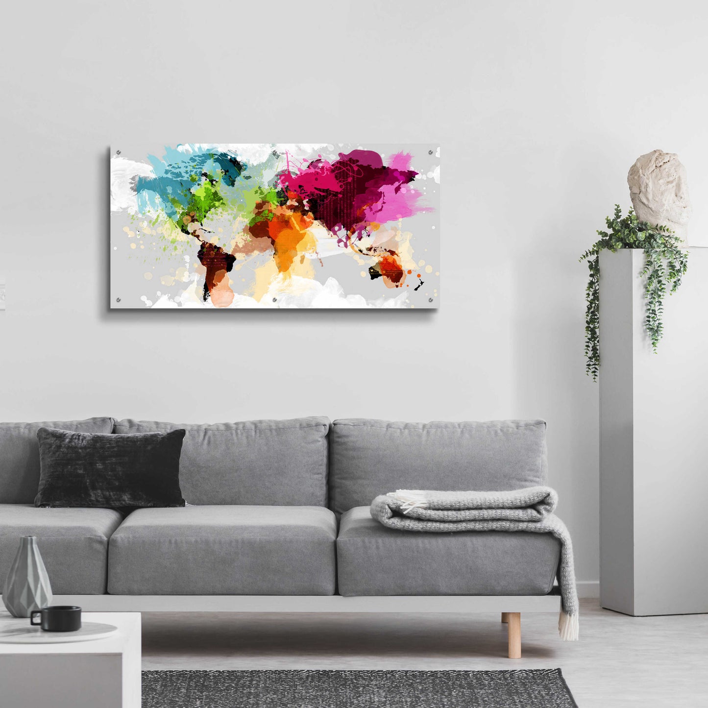 Epic Art 'Colourful World Map' by GraphINC, Acrylic Glass Wall Art,48x24