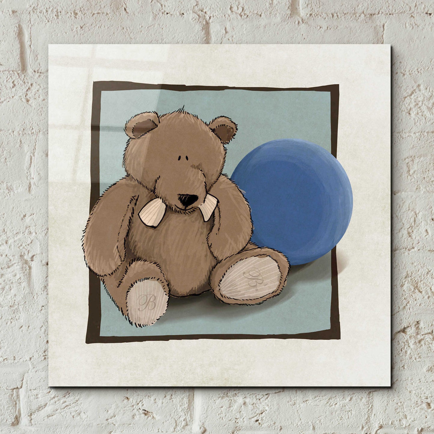 Epic Art 'Teddy Bear and Ball' by GraphINC, Acrylic Glass Wall Art,12x12