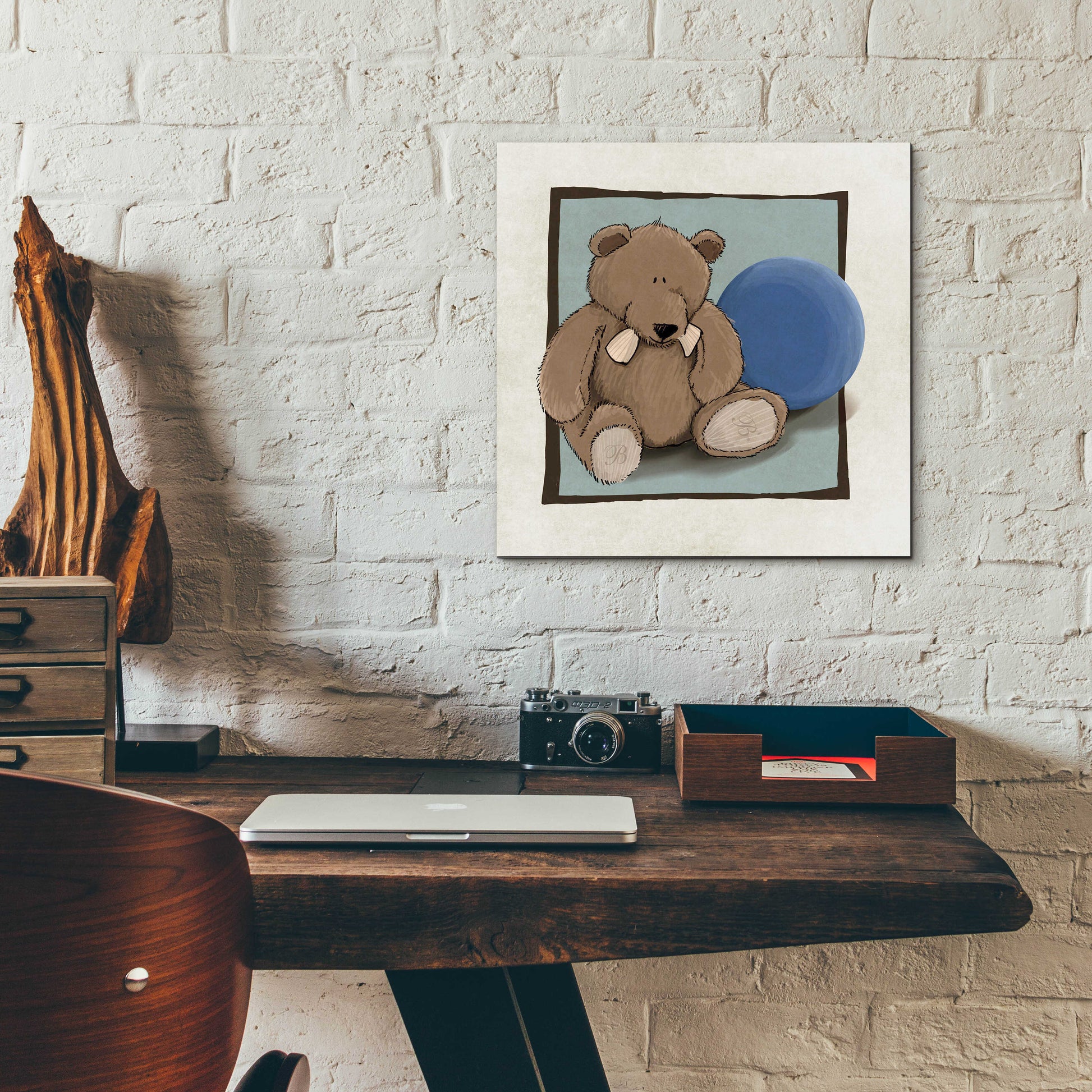 Epic Art 'Teddy Bear and Ball' by GraphINC, Acrylic Glass Wall Art,12x12