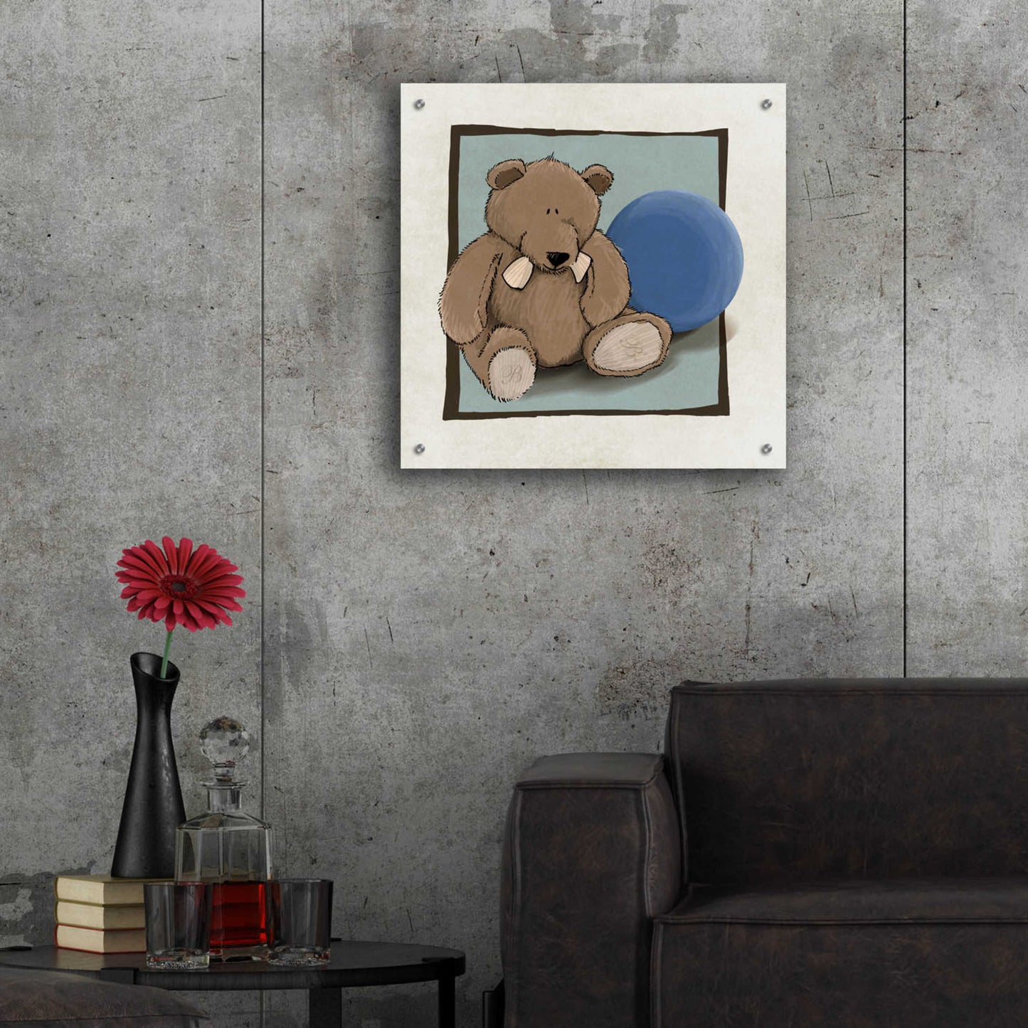 Epic Art 'Teddy Bear and Ball' by GraphINC, Acrylic Glass Wall Art,24x24