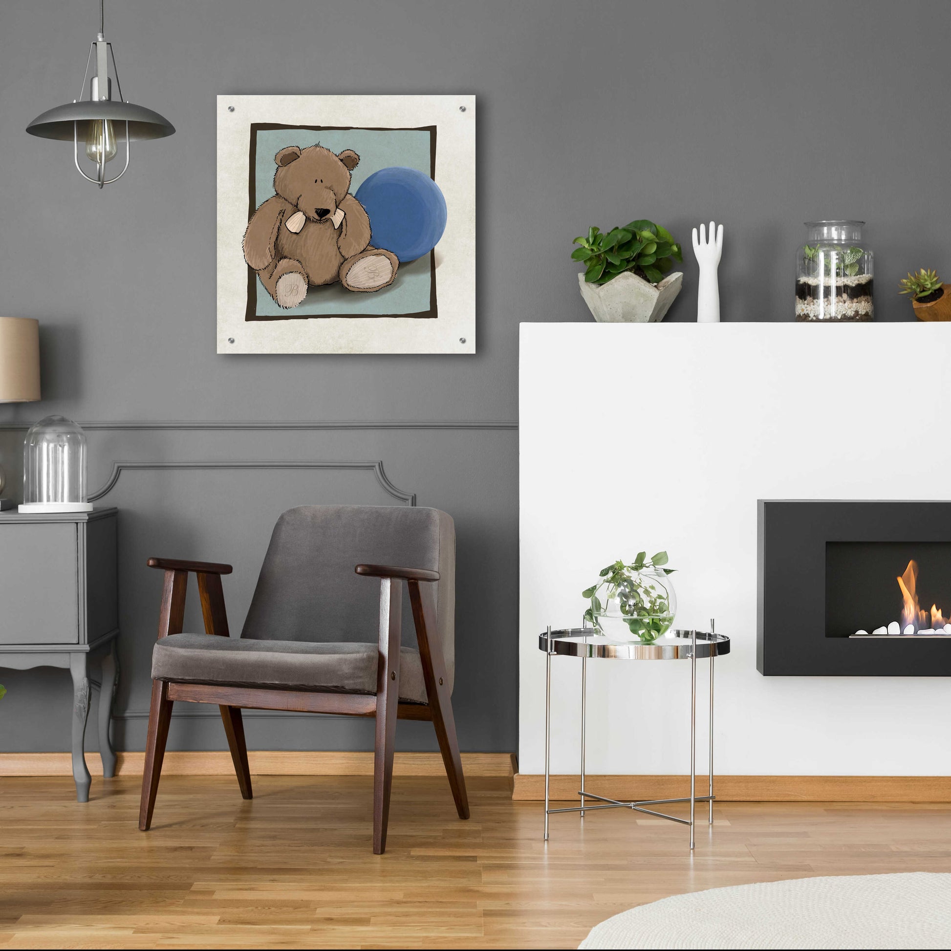 Epic Art 'Teddy Bear and Ball' by GraphINC, Acrylic Glass Wall Art,24x24