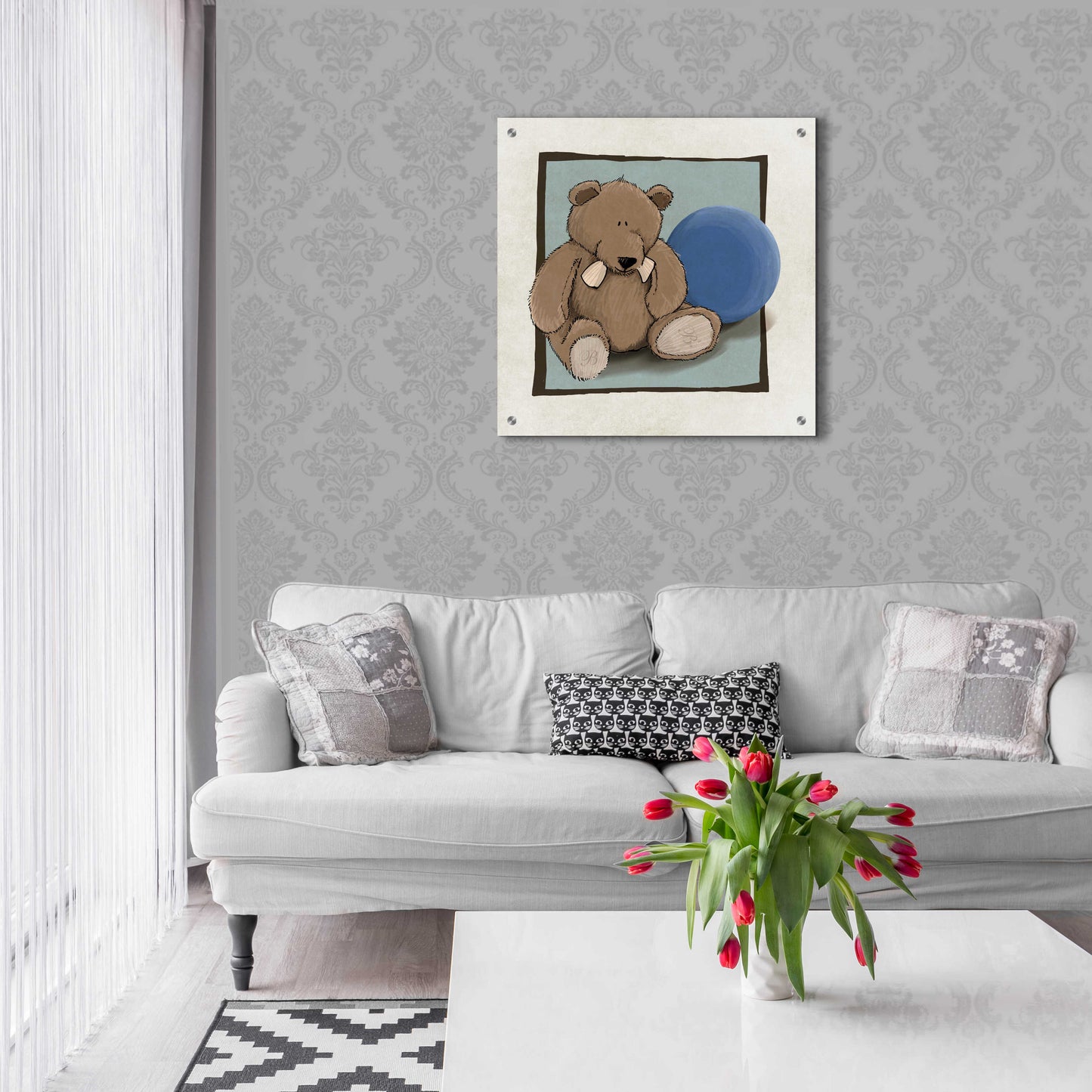 Epic Art 'Teddy Bear and Ball' by GraphINC, Acrylic Glass Wall Art,24x24