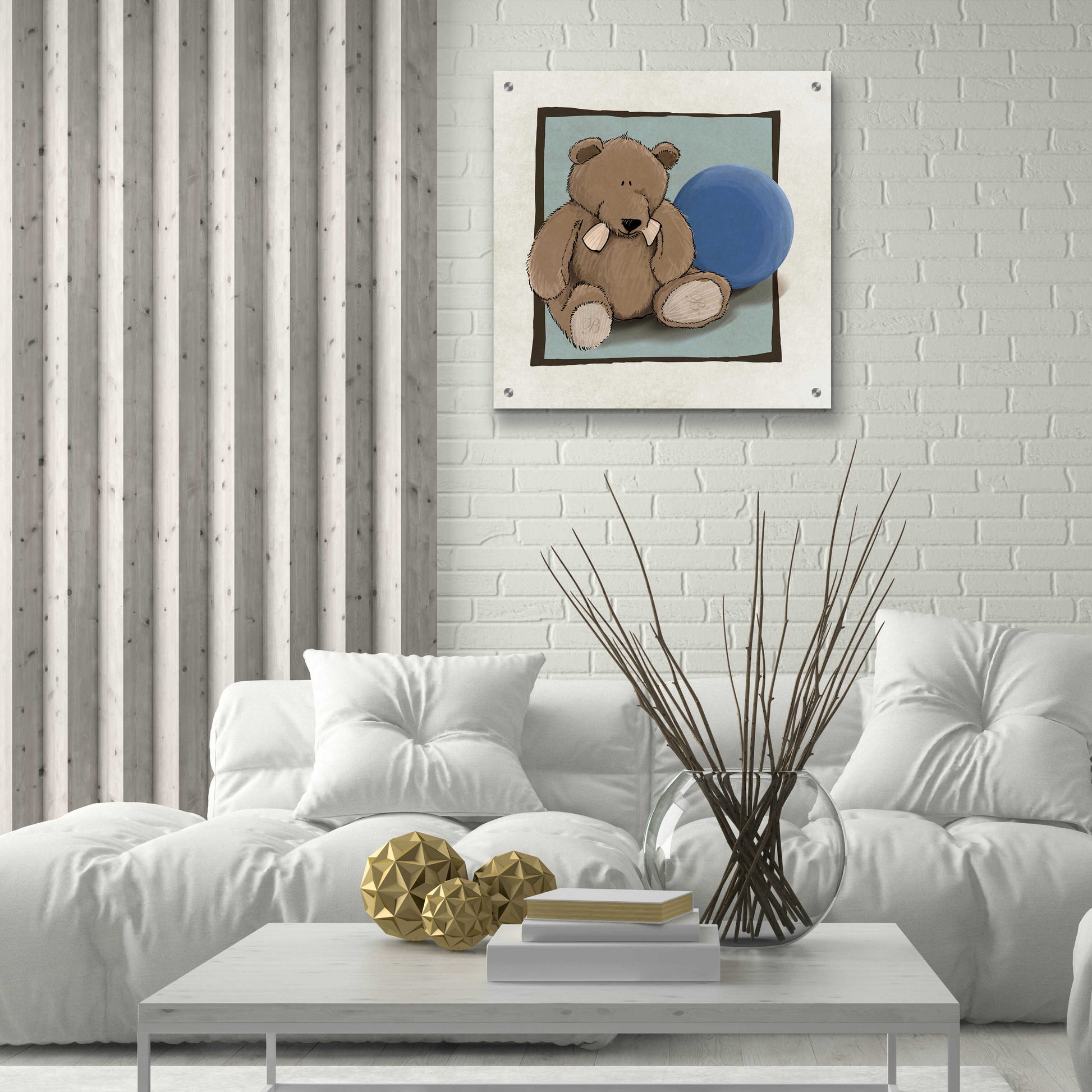 Epic Art 'Teddy Bear and Ball' by GraphINC, Acrylic Glass Wall Art,24x24