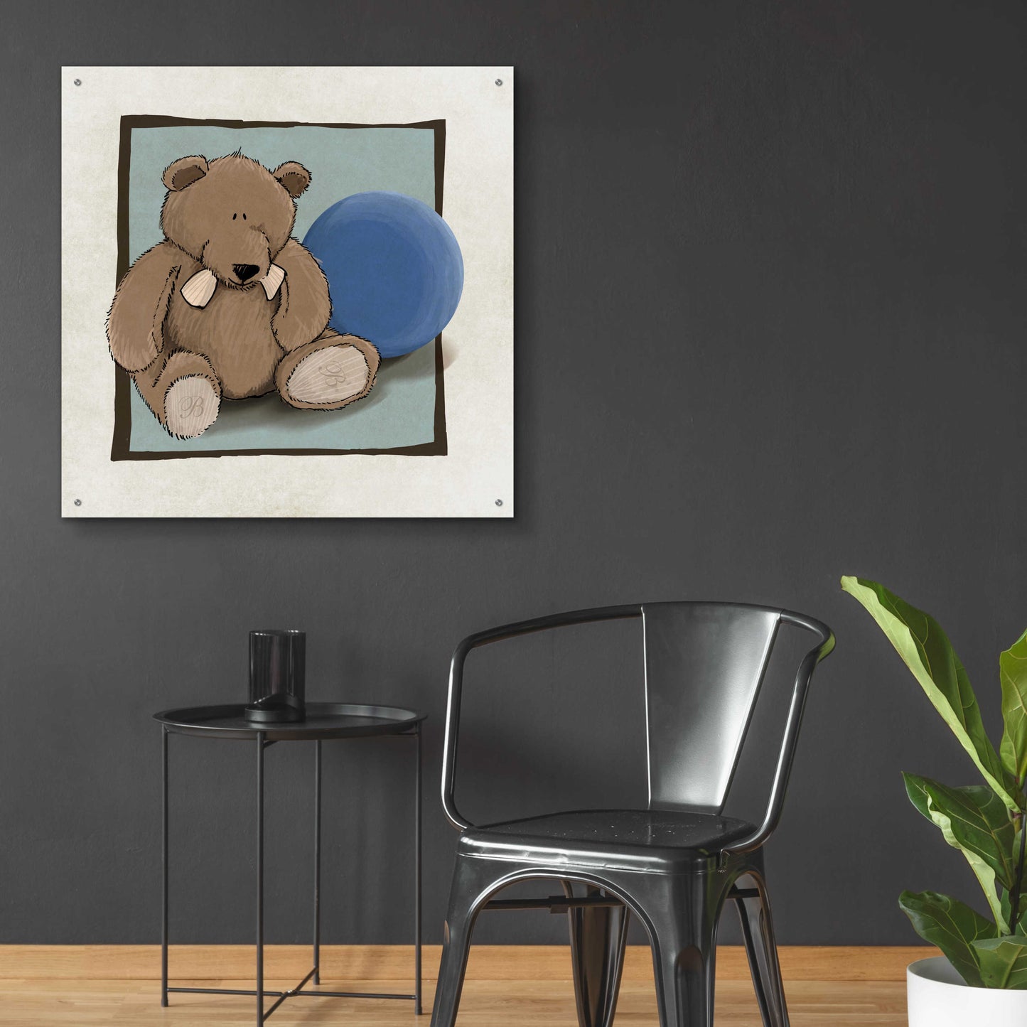 Epic Art 'Teddy Bear and Ball' by GraphINC, Acrylic Glass Wall Art,36x36