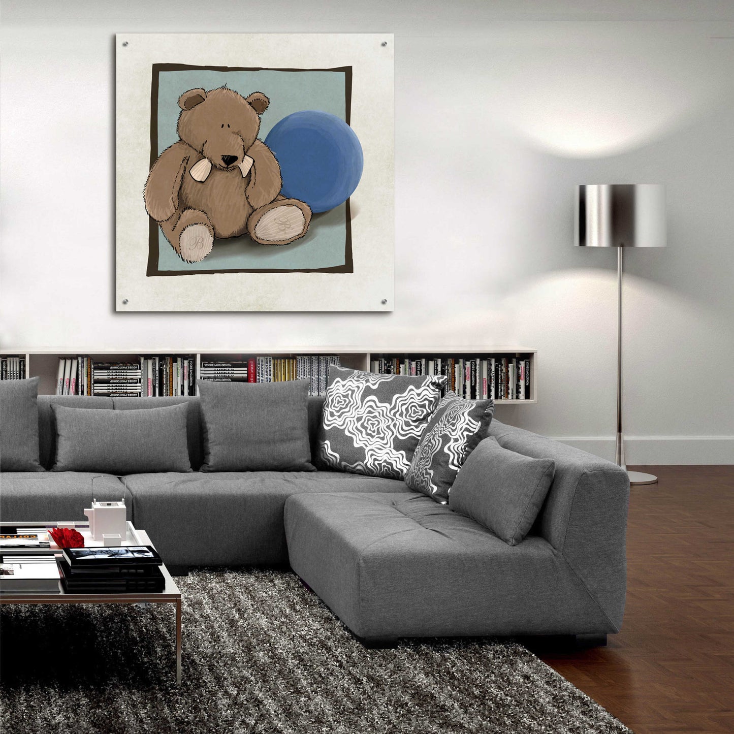 Epic Art 'Teddy Bear and Ball' by GraphINC, Acrylic Glass Wall Art,36x36