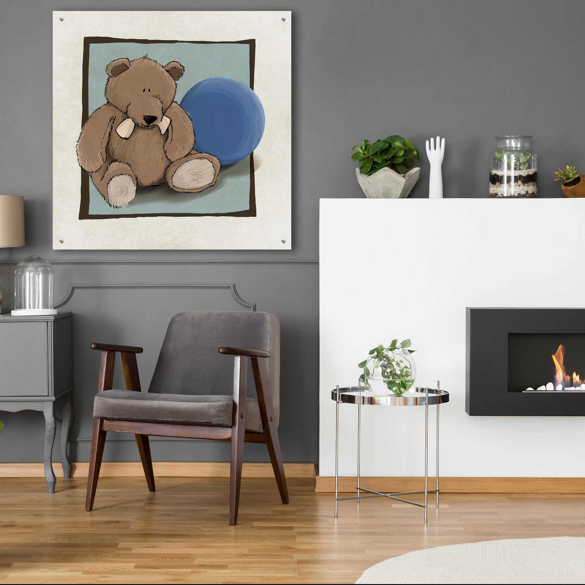 Epic Art 'Teddy Bear and Ball' by GraphINC, Acrylic Glass Wall Art,36x36